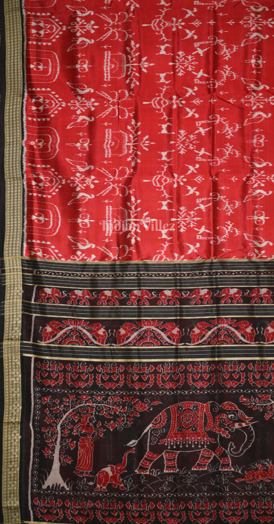Red Black Tribal House Odisha Ikat Sambalpuri Silk Saree