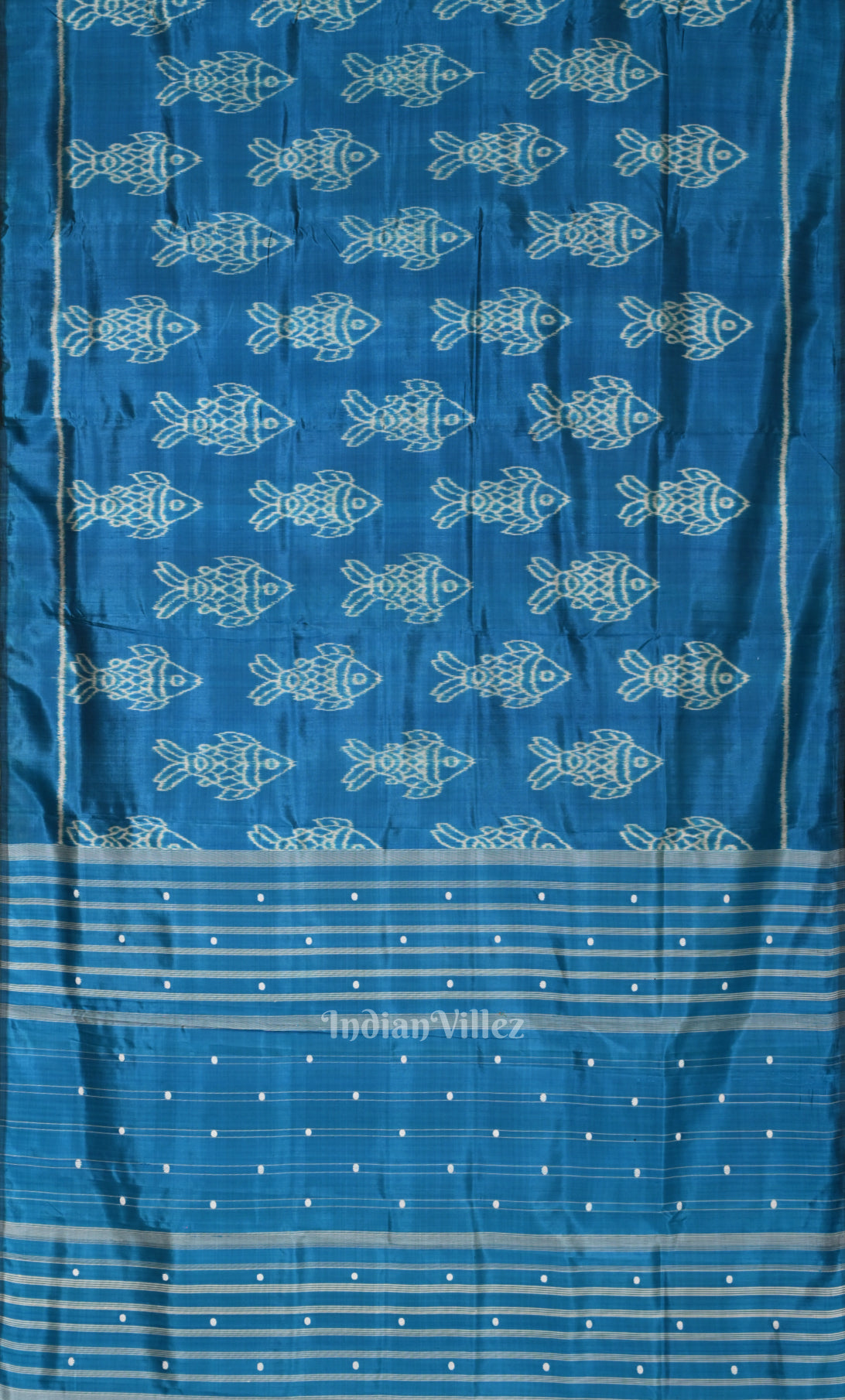 Sky Blue Fish Motif Odisha Ikat Contemporary Designer Saree 