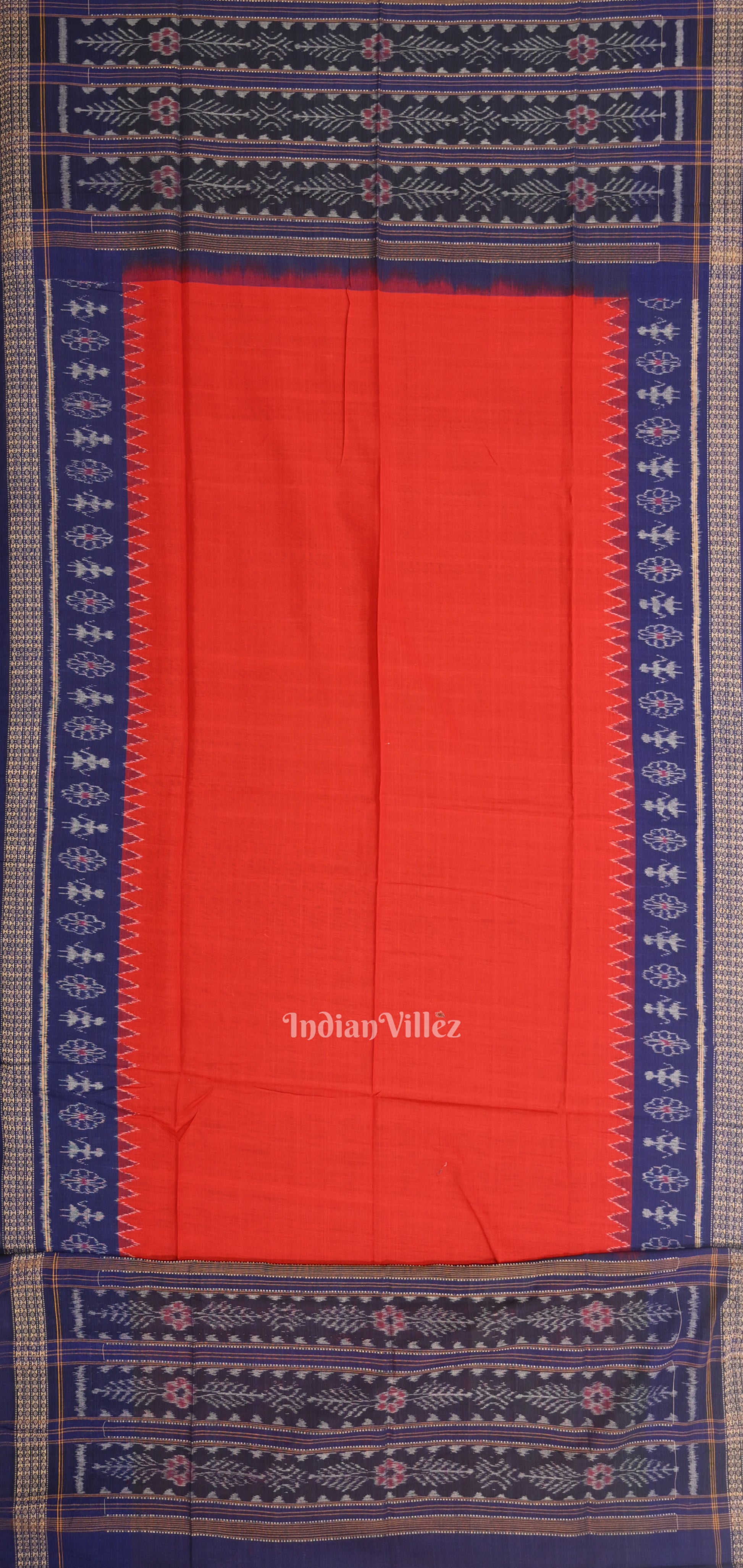 Blue Red Jhoti Theme Odisha Ikat Sambalpuri Dress Set & Dupatta