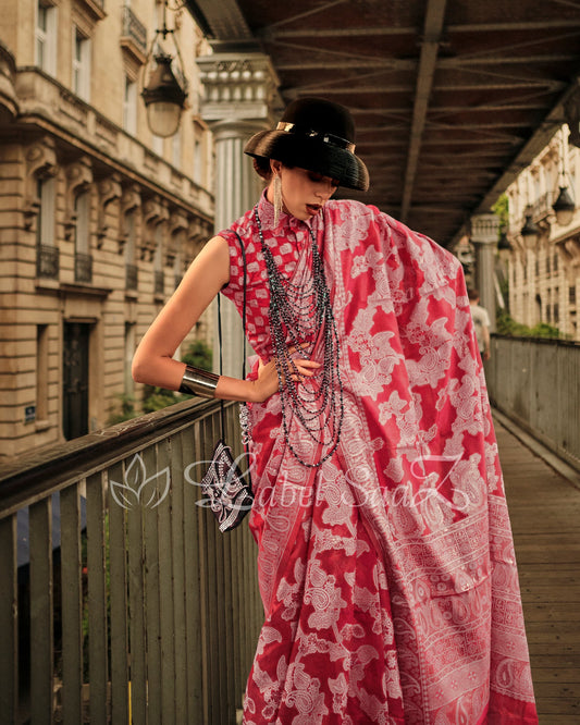 Rose Pink Handwoven Pure Organza Silk Chikankaro Saree