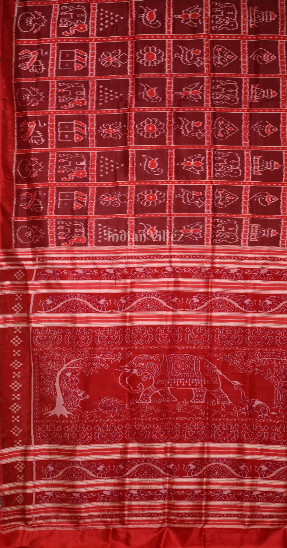 Maroon Red Nabakothi Odisha Ikat Contemporary Designer Silk Saree