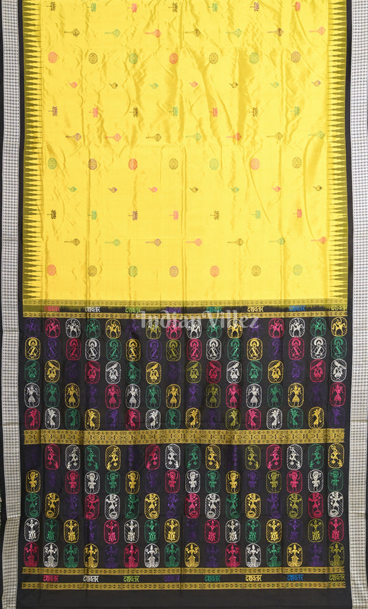 Yellow Black Odisha Ikat Bomkai Sambalpuri Silk Saree with Dasabatara Anchal