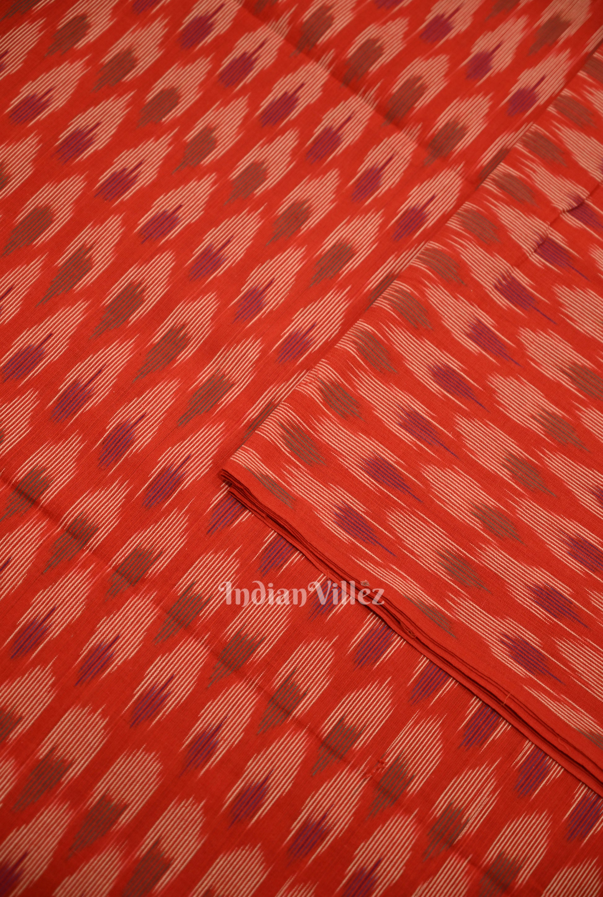 Red Pochampally Ikat Cotton Fabric 