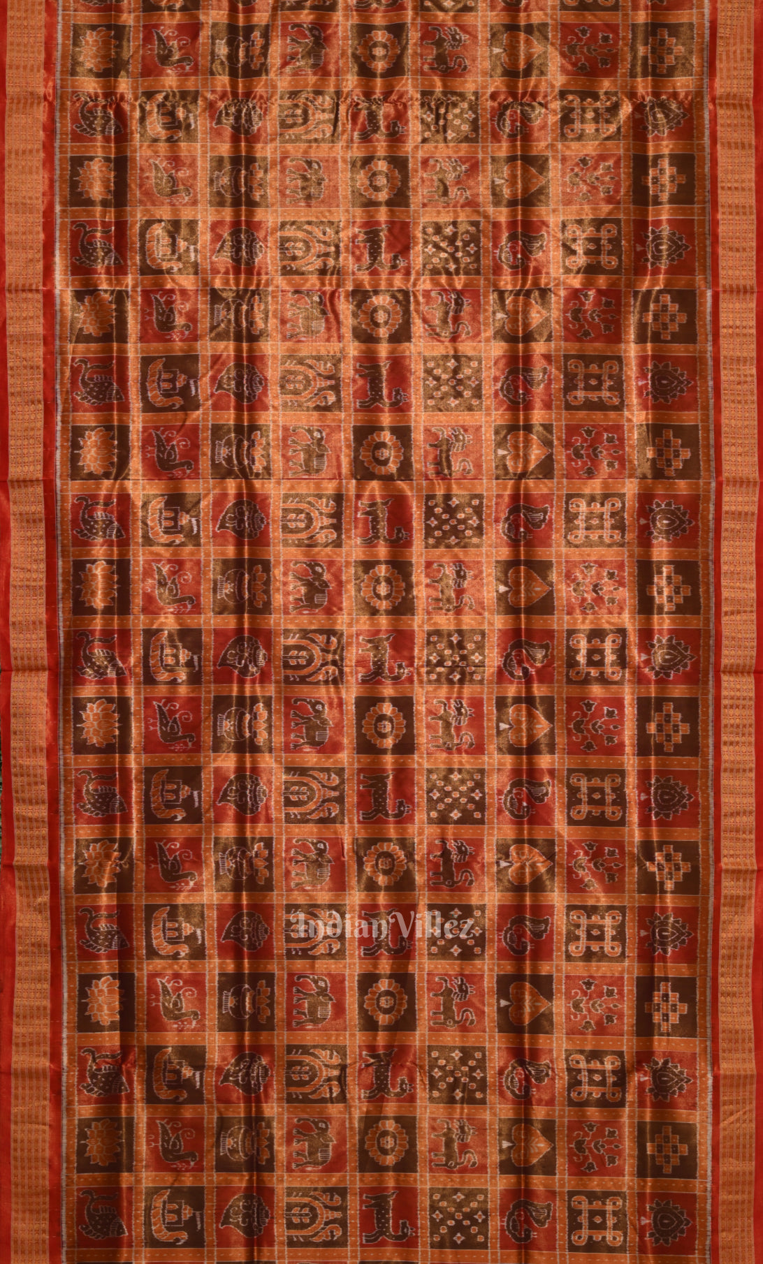 Rust Orange Red Nabakothi Odisha Ikat Sambalpuri Tissue Silk Saree
