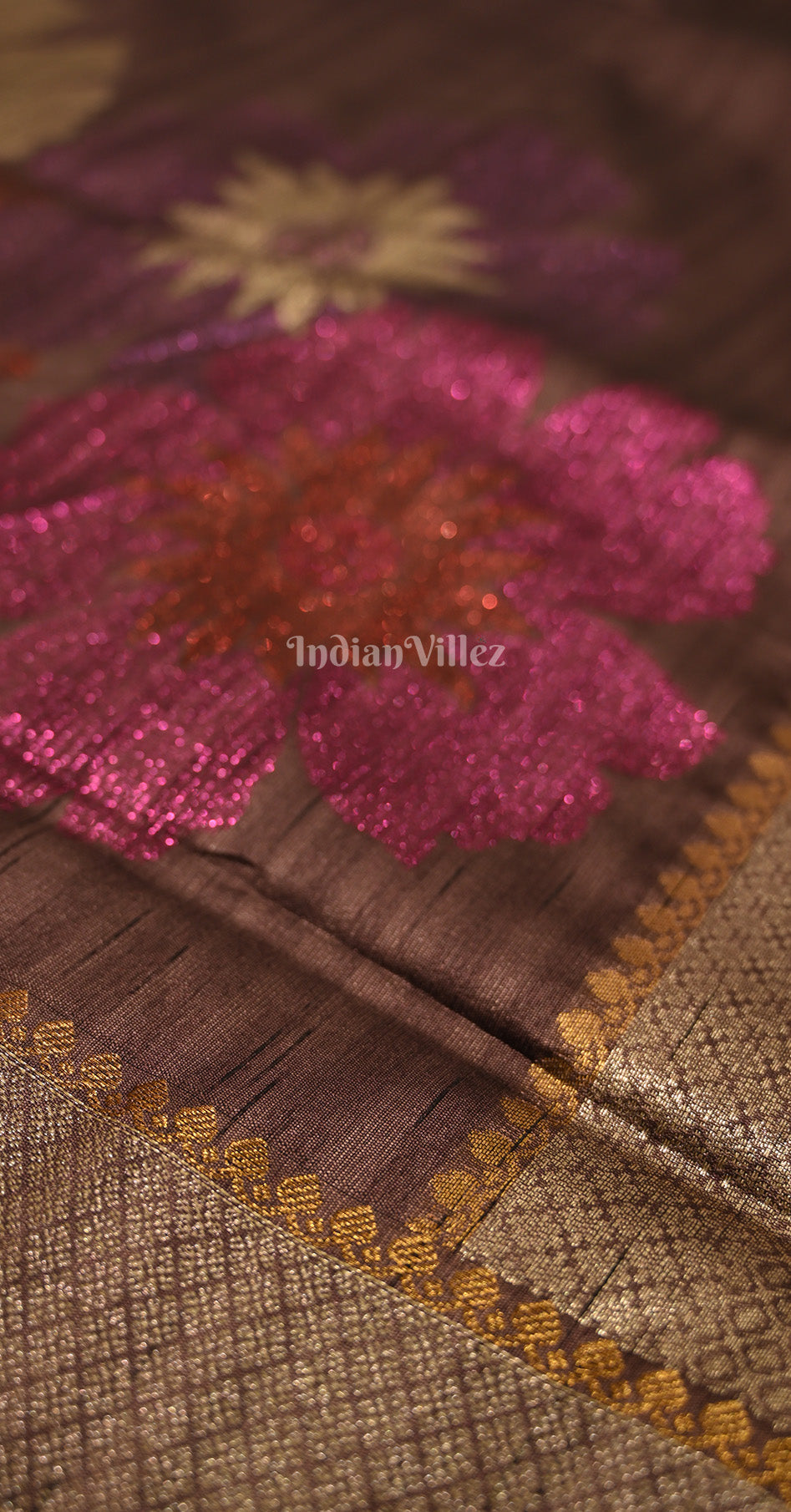 Wine Violet Zari Linen Designer Banarasi Saree