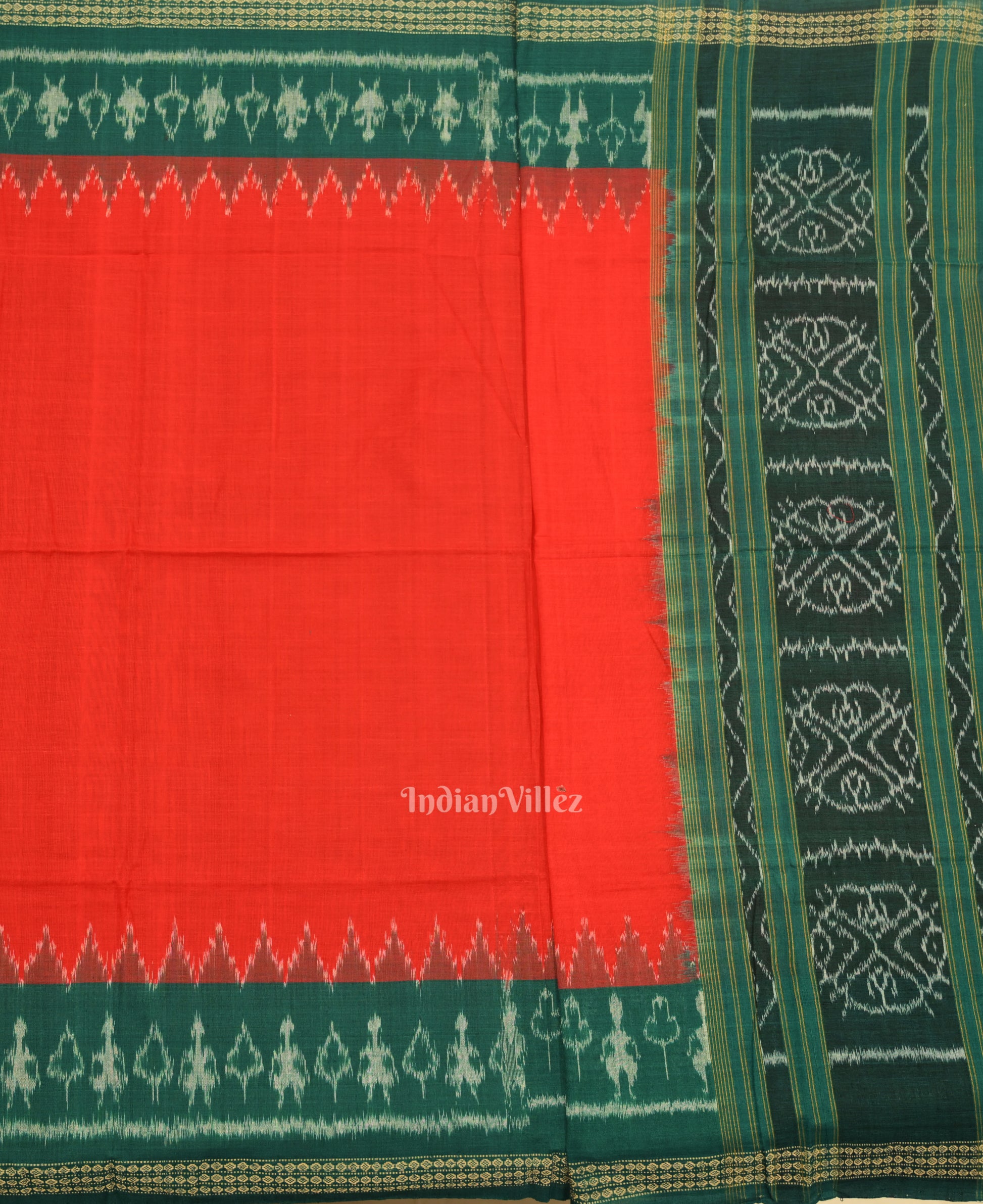 Green Red Pasapali Odisha Ikat Sambalpuri Dress Set & Dupatta