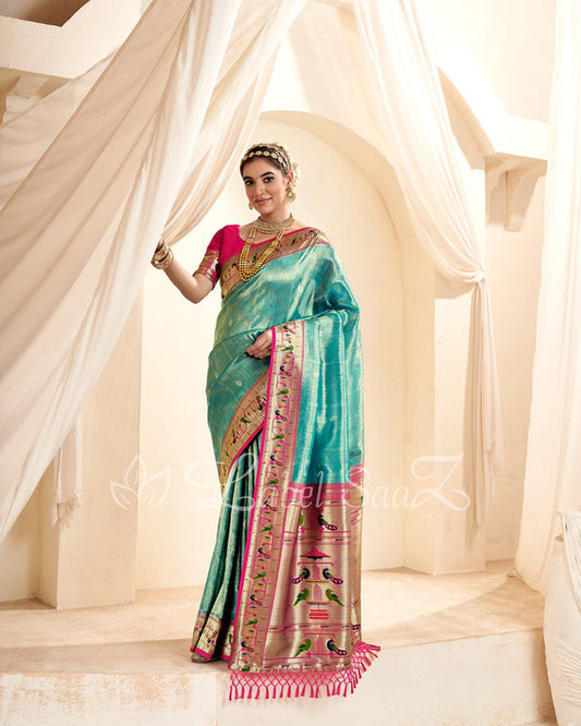 Green Rewa Tissue Handloom Paithani Saree