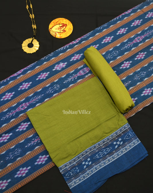 Blue Mehendi Green  Pasapali Sambalpuri Cotton Dress set with Dupatta