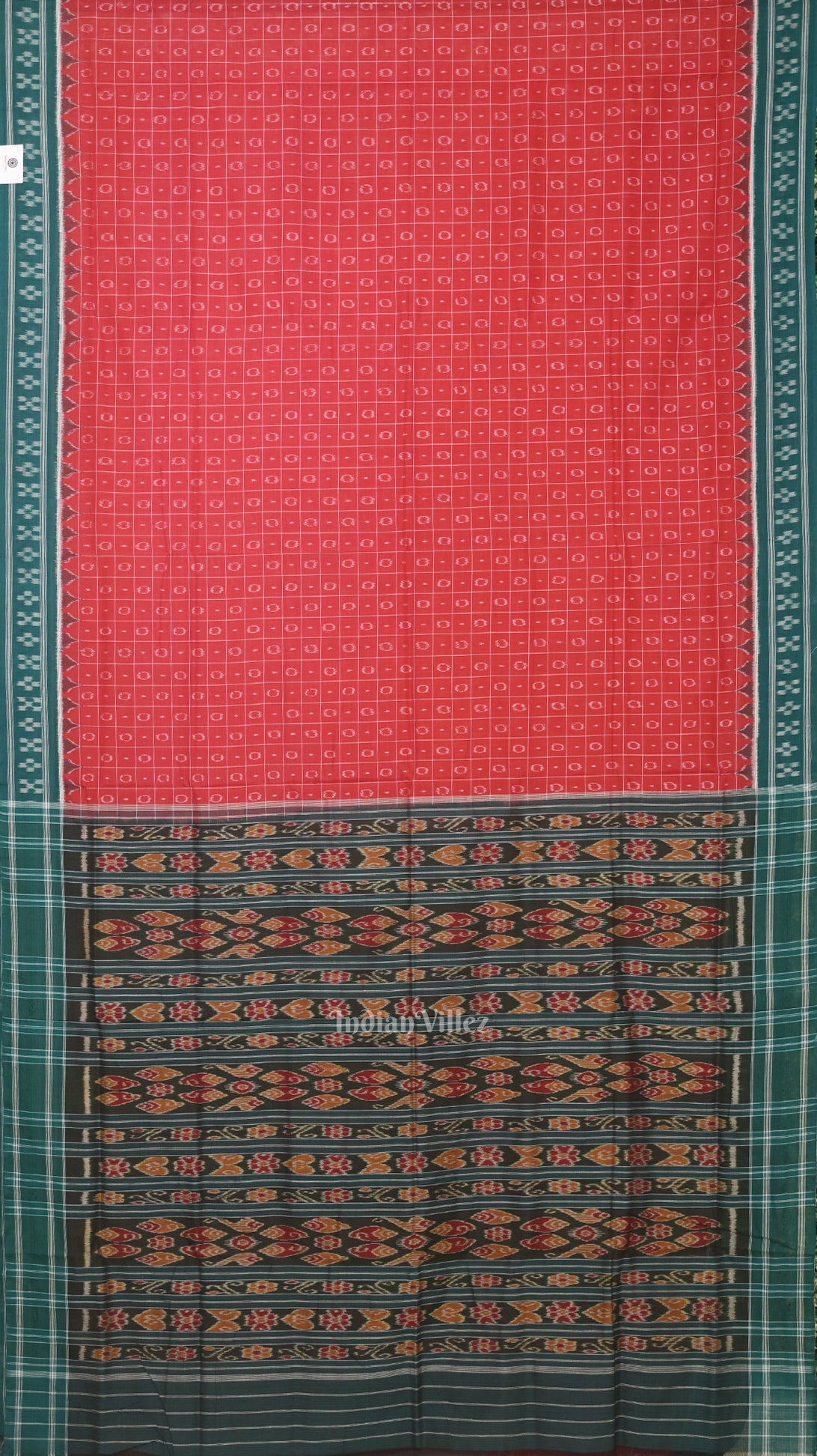 Red Green Maniraja Odisha Ikat Sambalpuri Cotton Saree 