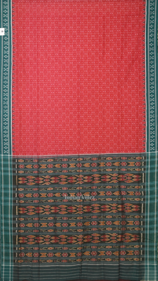 Red Green Maniraja Odisha Ikat Sambalpuri Cotton Saree 