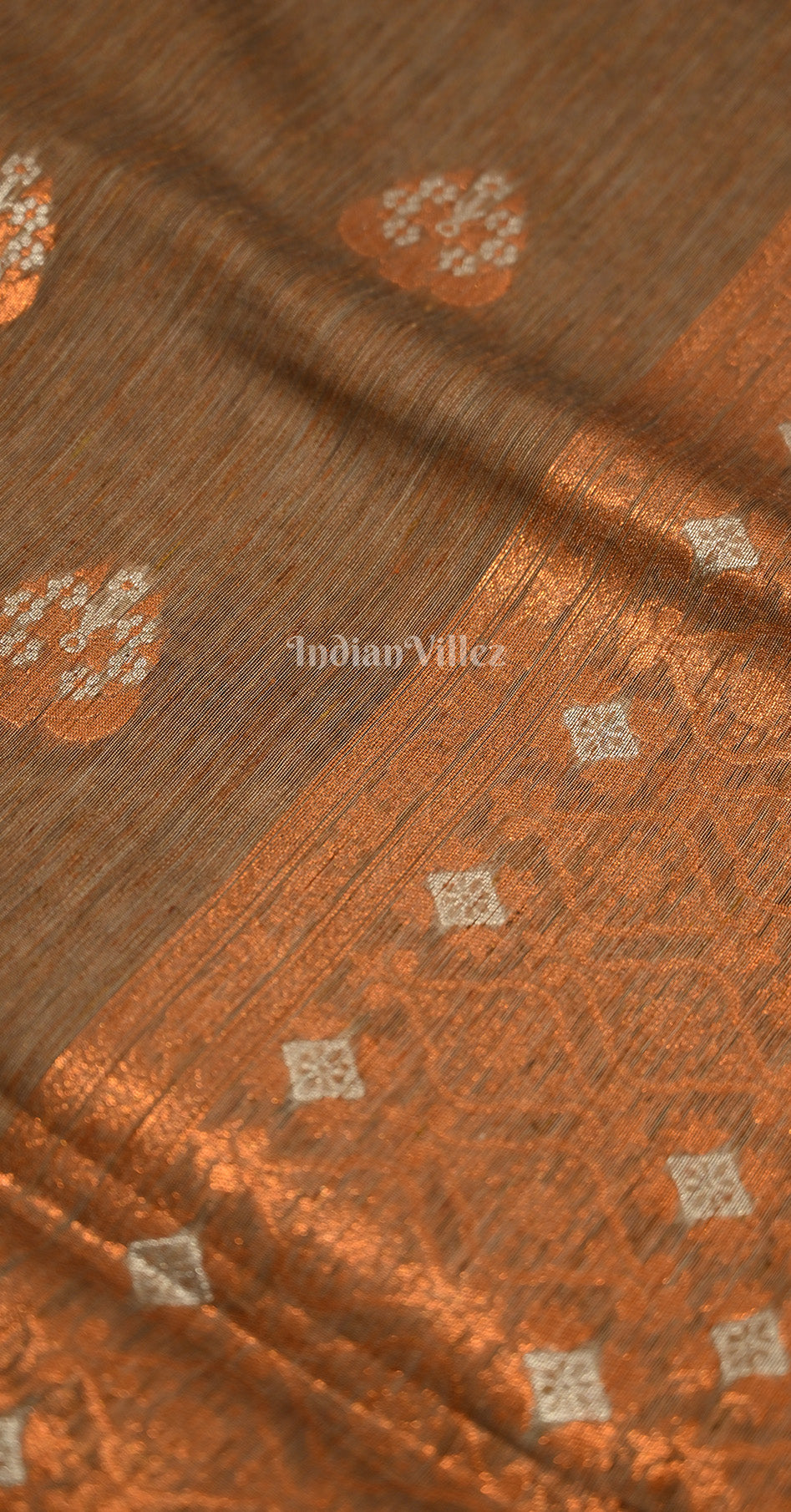 Rust Gery Linen Banarasi With Copper Zari Saree