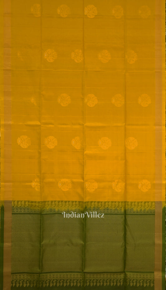 Golden Yellow With Green Pure Kanjivaram Soft Silk Saree