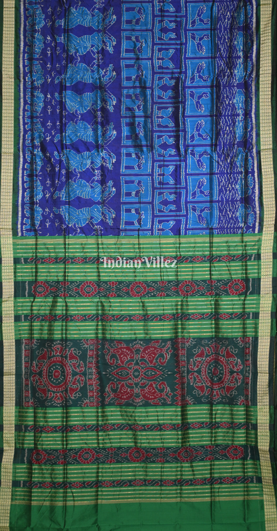 Blue Green Nartaki Scot Odisha Ikat Sambalpuri Silk Saree 