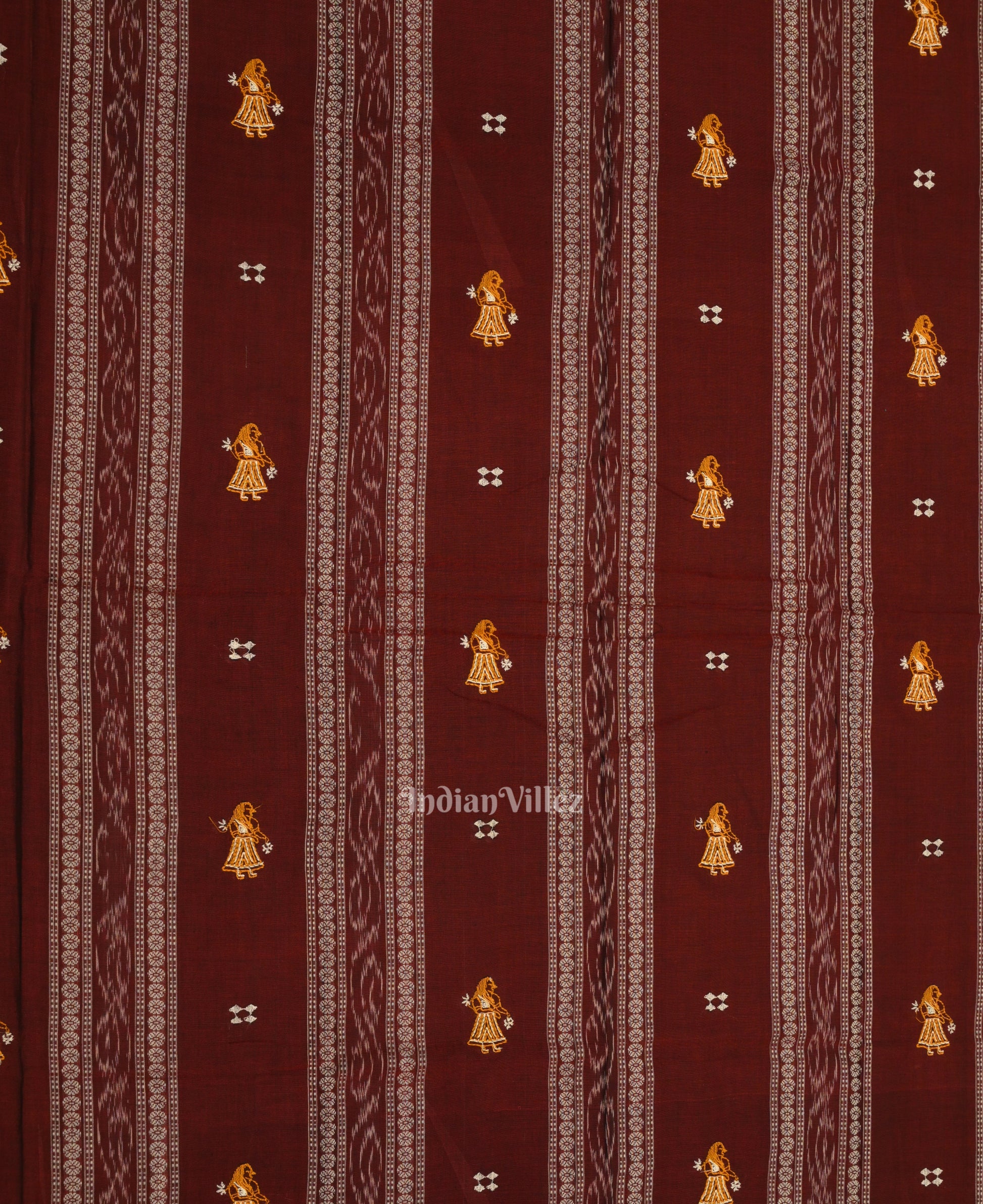 Maroon Yellow Doll Odisha Ikat Sambalpuri Cotton Dress set with Dupatta 