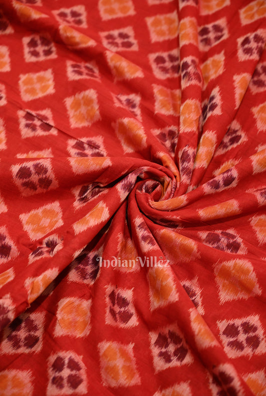 Red Sambalpuri Odisha Ikat Cotton Fabric 