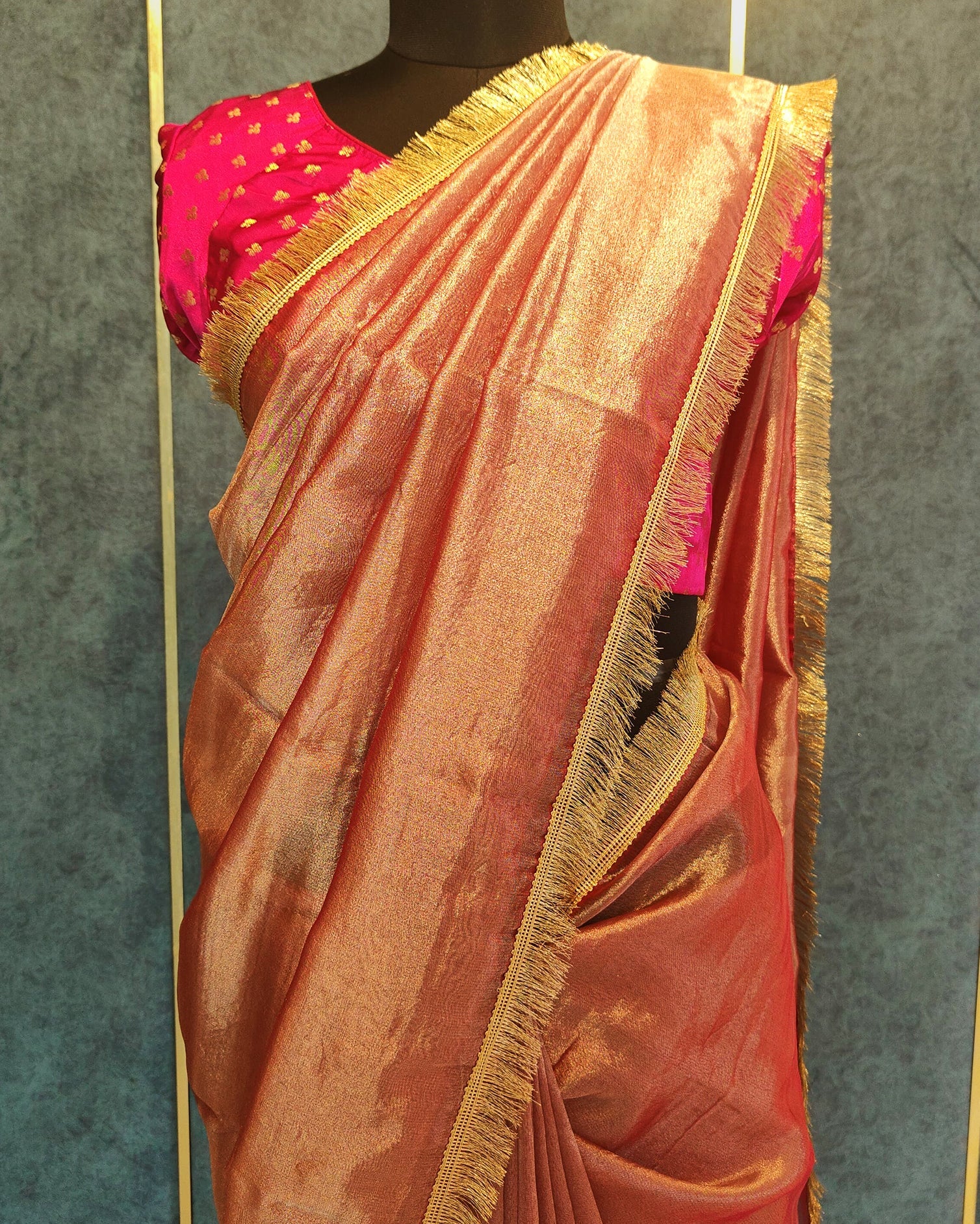 Peach Banarasi Tissue Saree