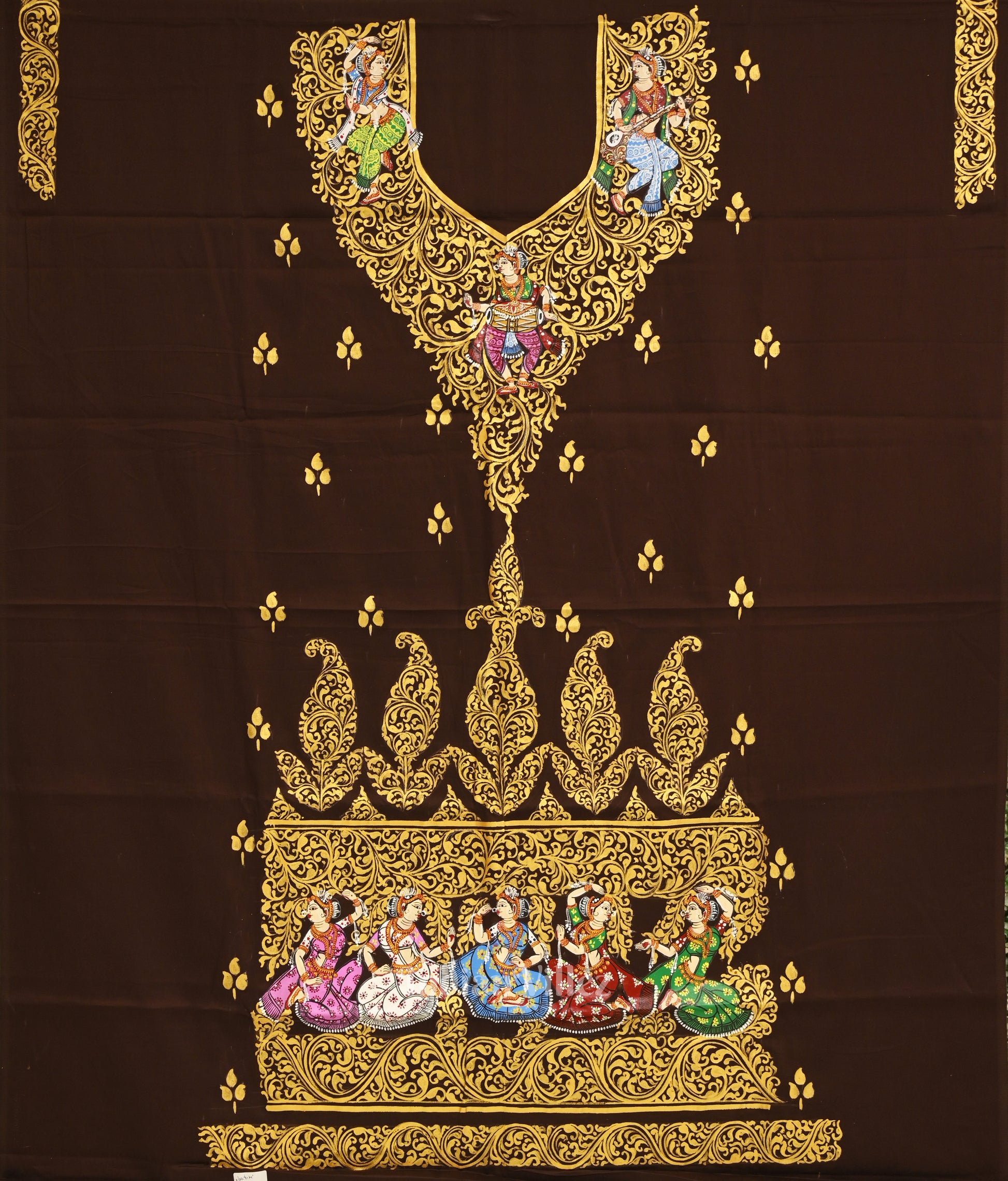 Brown Nartaki Theme Pattachitra Kurti Dress Material