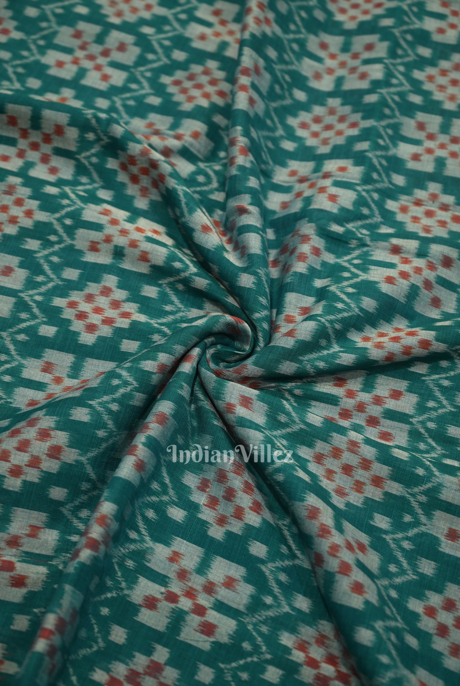 Green Pasapali Sambalpuri Ikat Cotton Fabric 