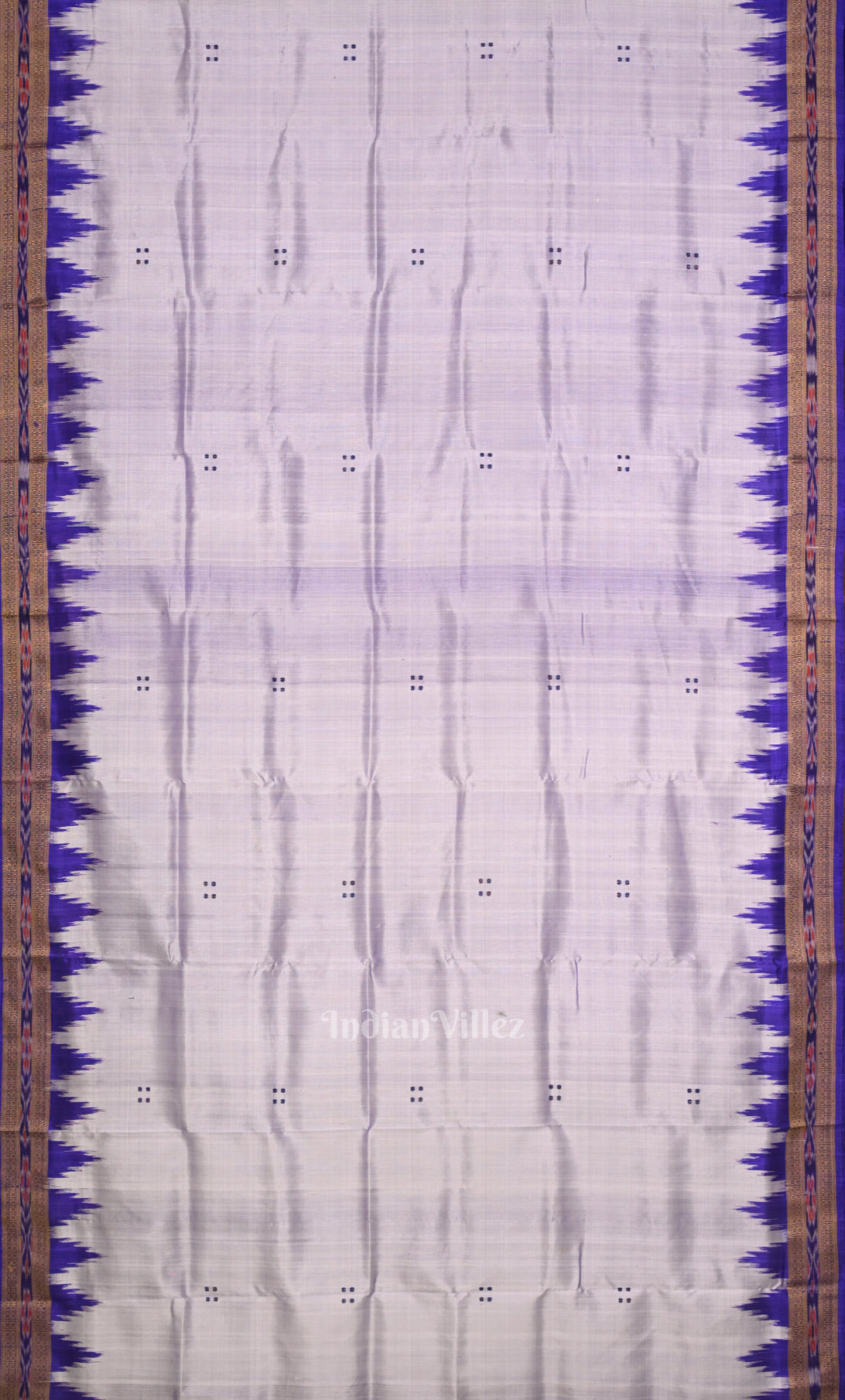 White Indigo Blue Buti Design Odisha Ikat Khandua Silk Saree