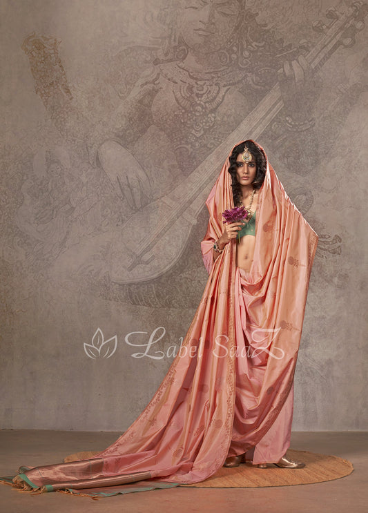 Peach Two Tone Handloom Weaving Silk Saree