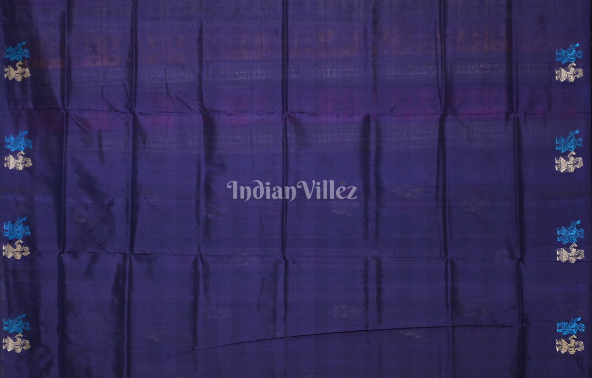 Bottle Green Blue Doll Motif Odisha Ikat Bomkai Silk Saree 