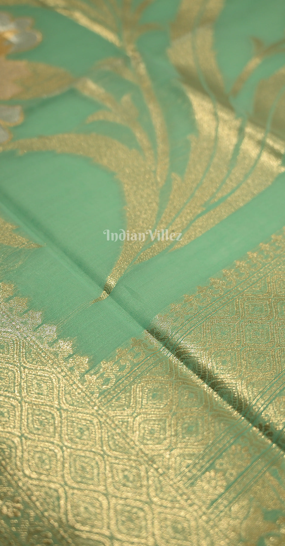 Mint Green Floral Linen Saree