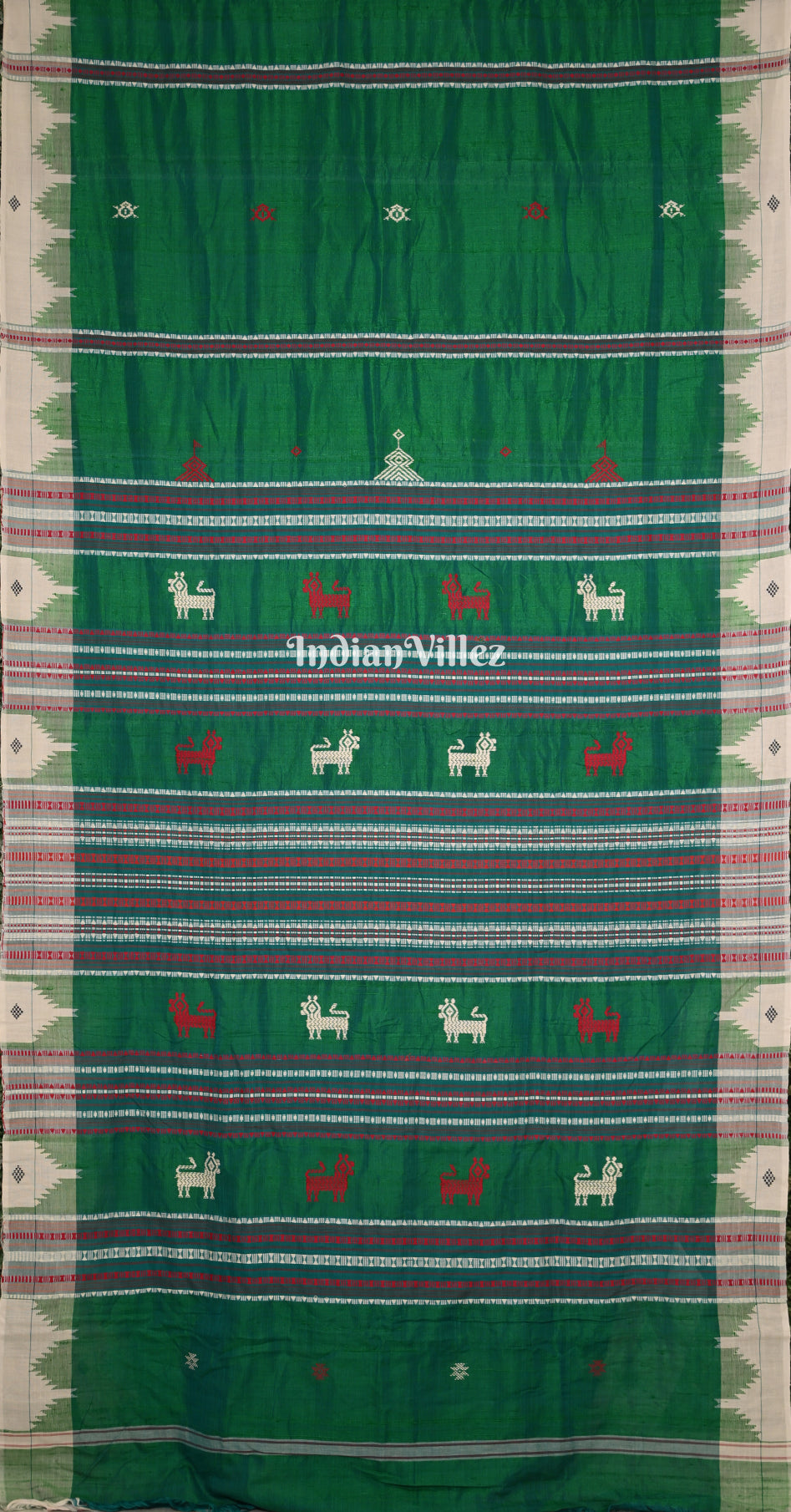 Green White Odisha Handloom Natural Dye Kotpad Tussar Saree