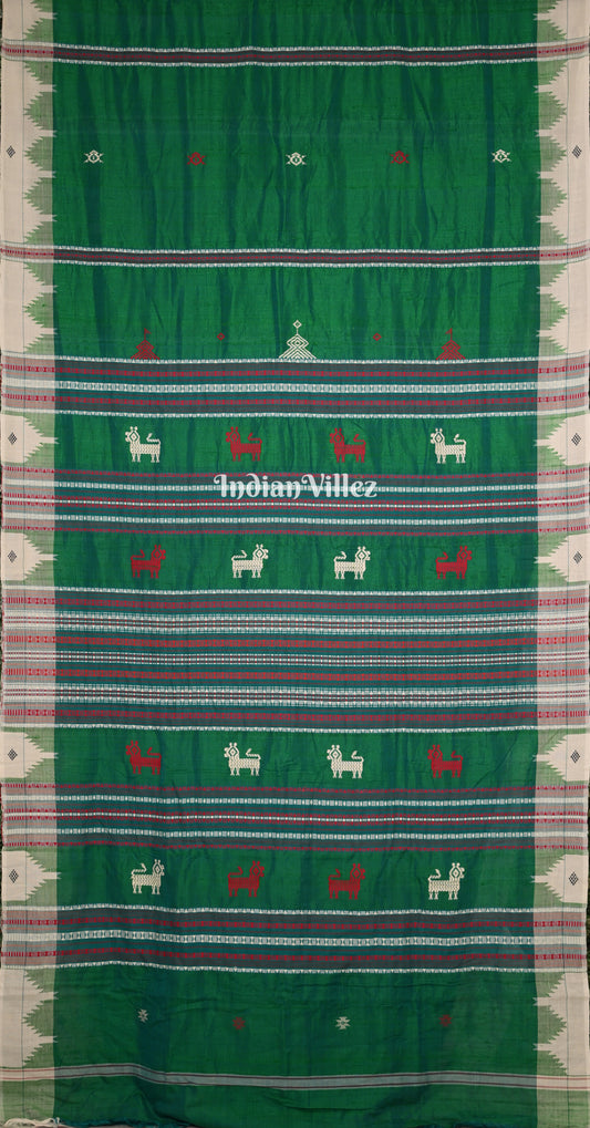 Green White Odisha Handloom Natural Dye Kotpad Tussar Saree