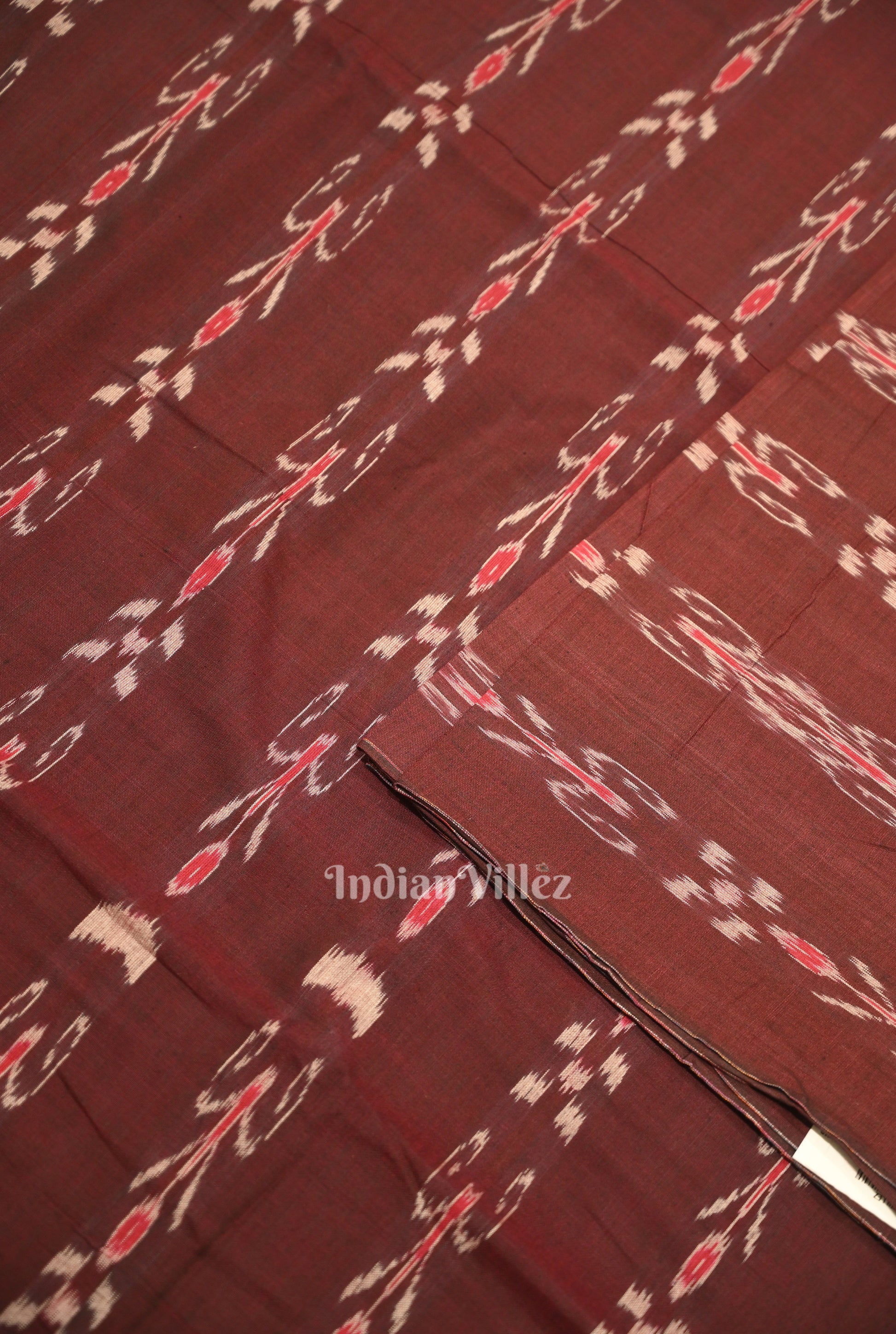 Marron Mayur Chandrika Sambalpuri Ikat Cotton Fabric