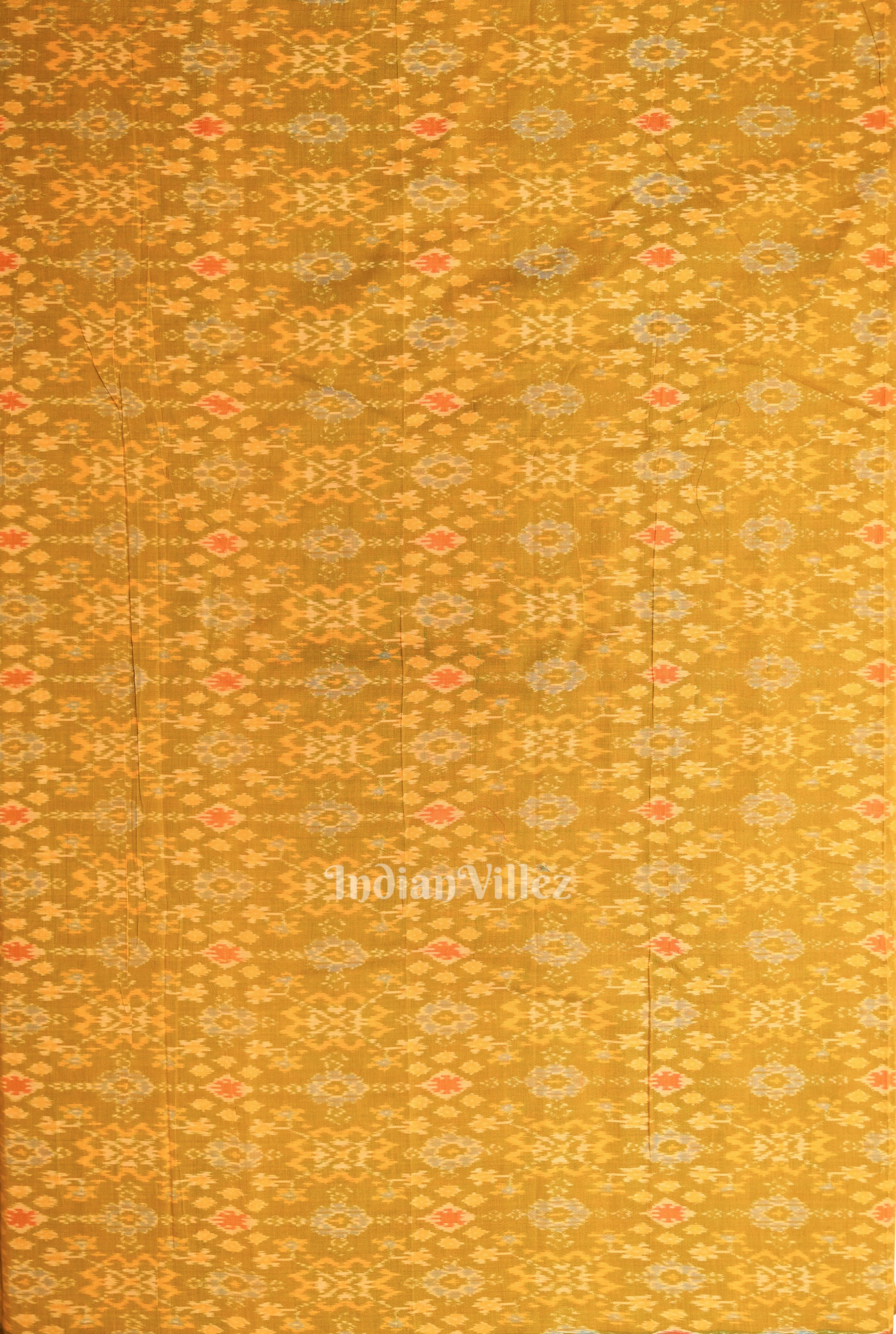 Mustard Yellow Pochampally Ikat Silk & Cotton (Sico) Fabric 