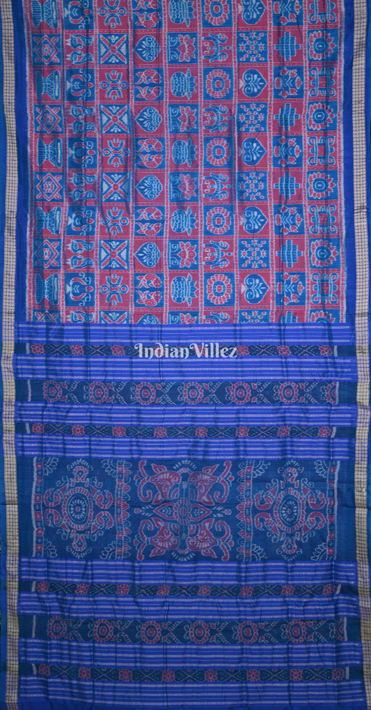 Magenta Pink Blue Nabakothi Odisha Ikat Sambalpuri Silk Saree