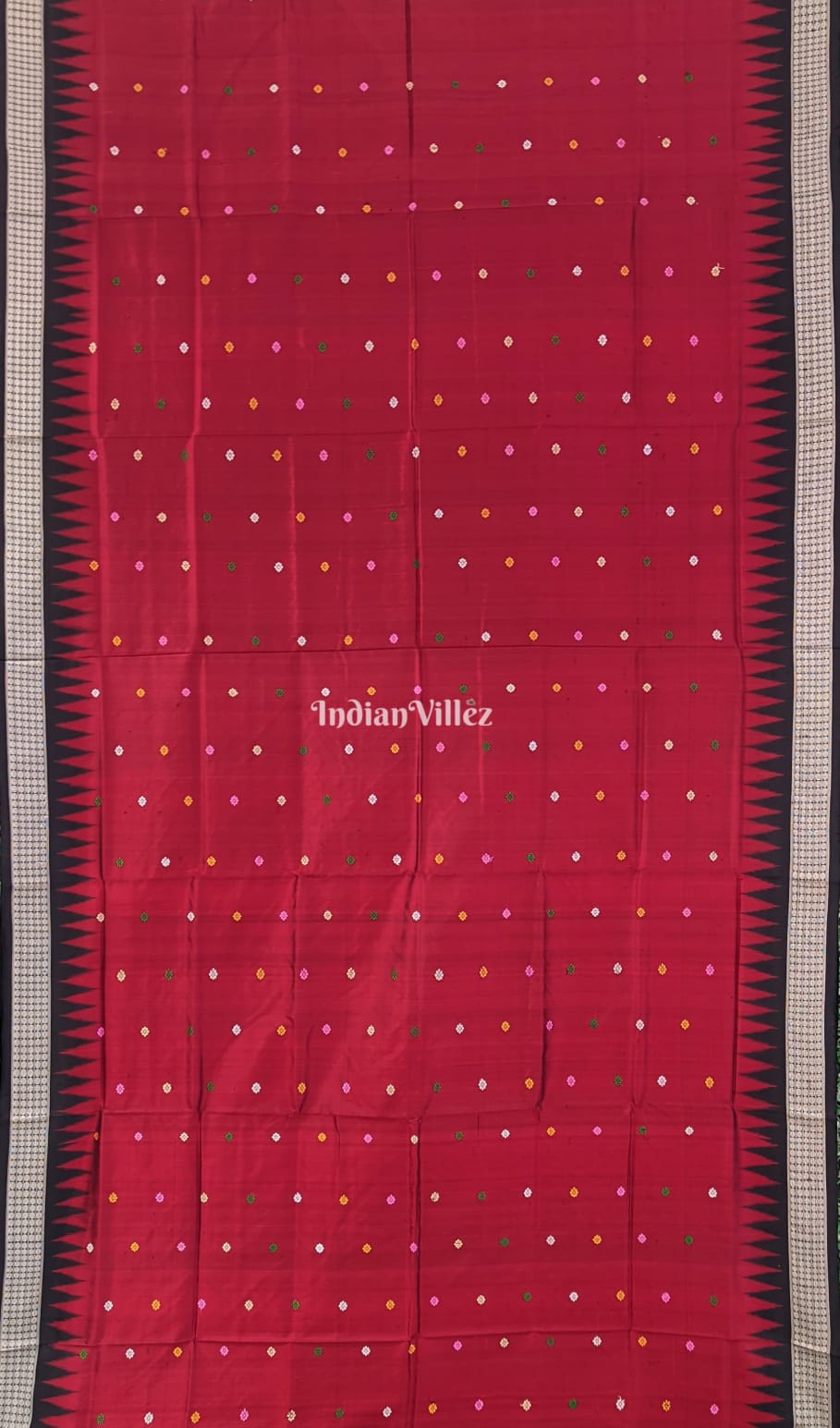 Red Black Boita Anchal Bomkai Sambalpuri Silk Saree
