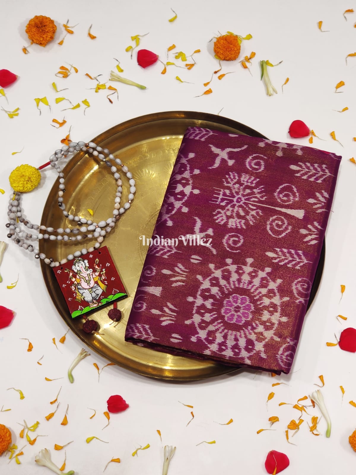 Purple Body Tissue Sambalpuri Silk Saree with Zari Border