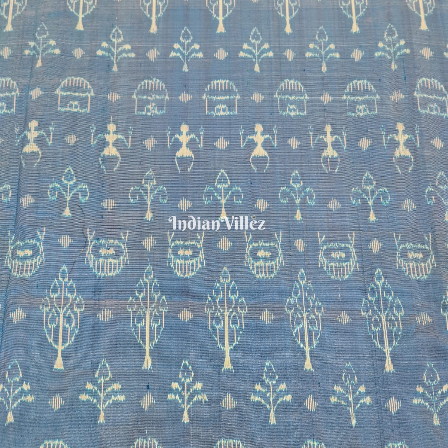 Surf Blue Tribal Sambalpuri Ikat Silk Fabric