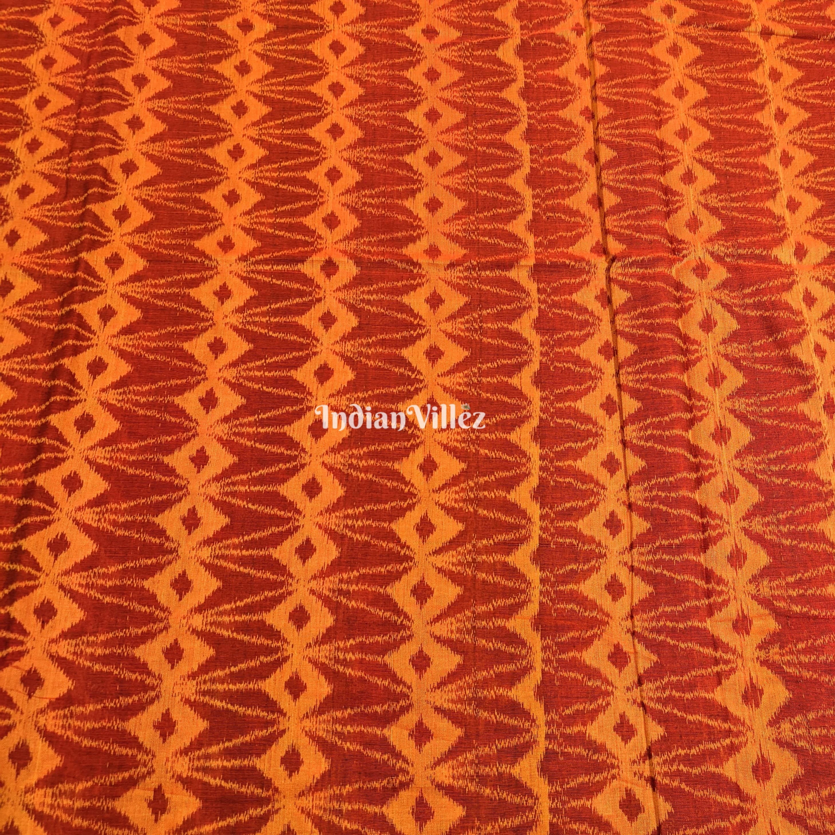 Orange Yellow Sambalpuri Ikat Cotton Fabric
