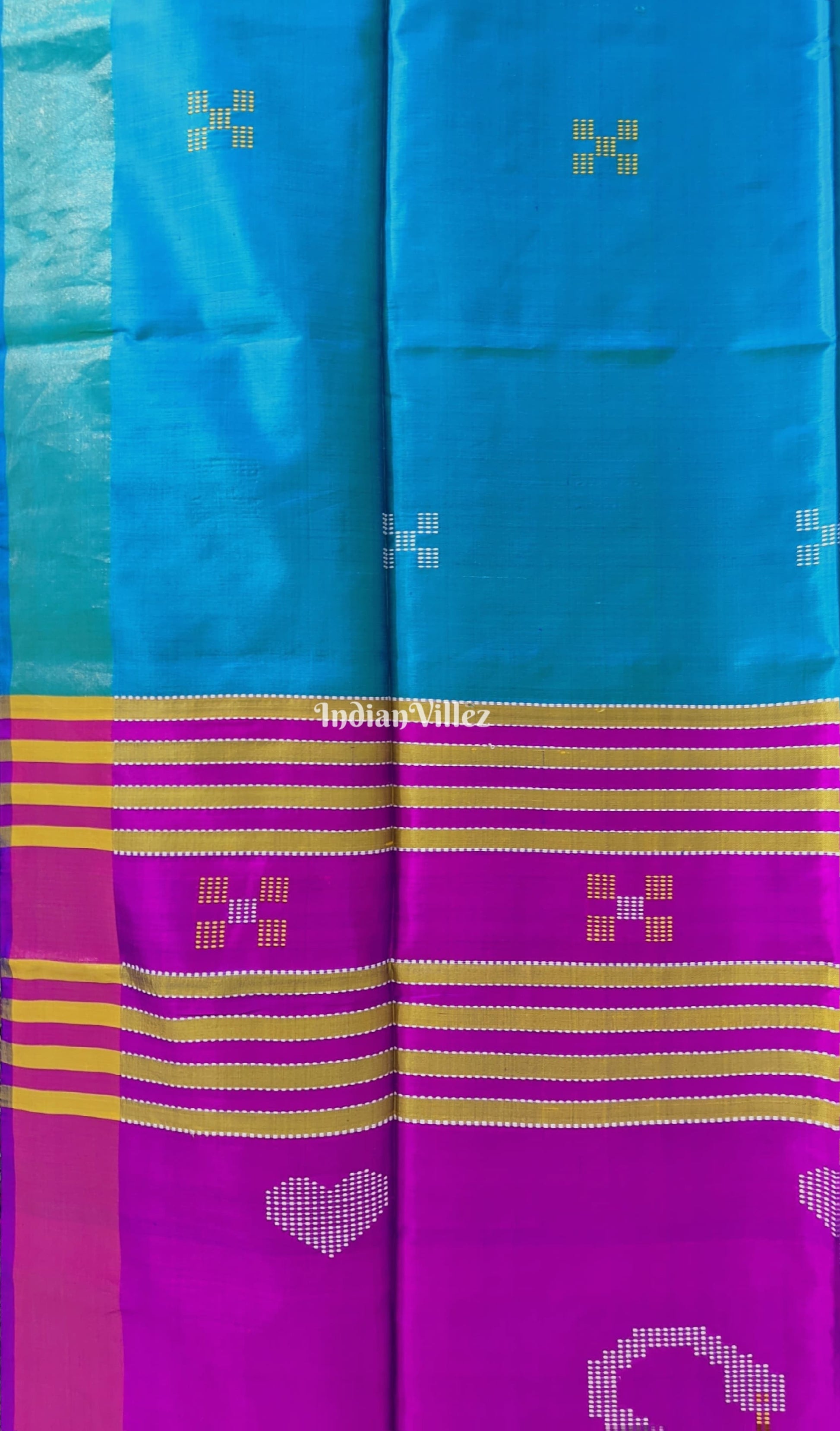 Teal Green with Purple Handwoven Soft Silk Saree