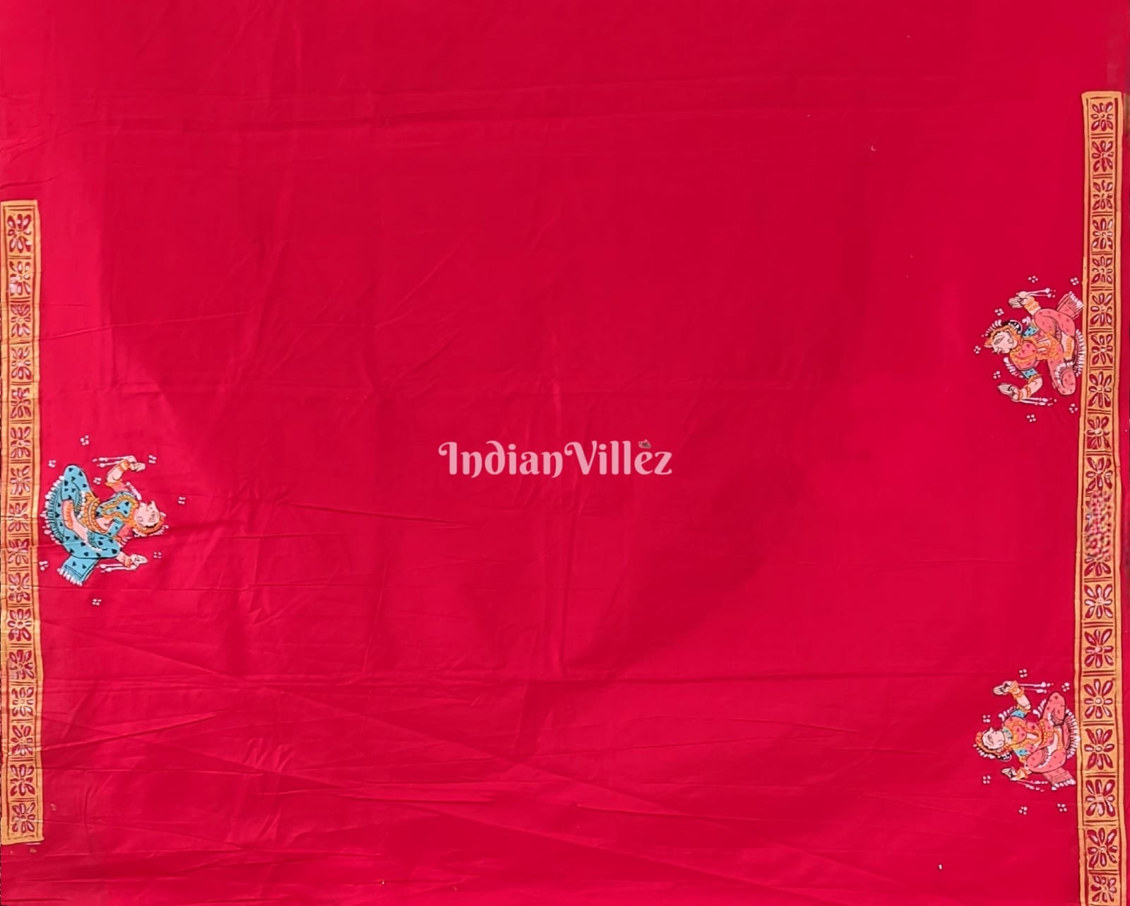 Red Elephant Nartaki Pattachitra Pure Silk Saree