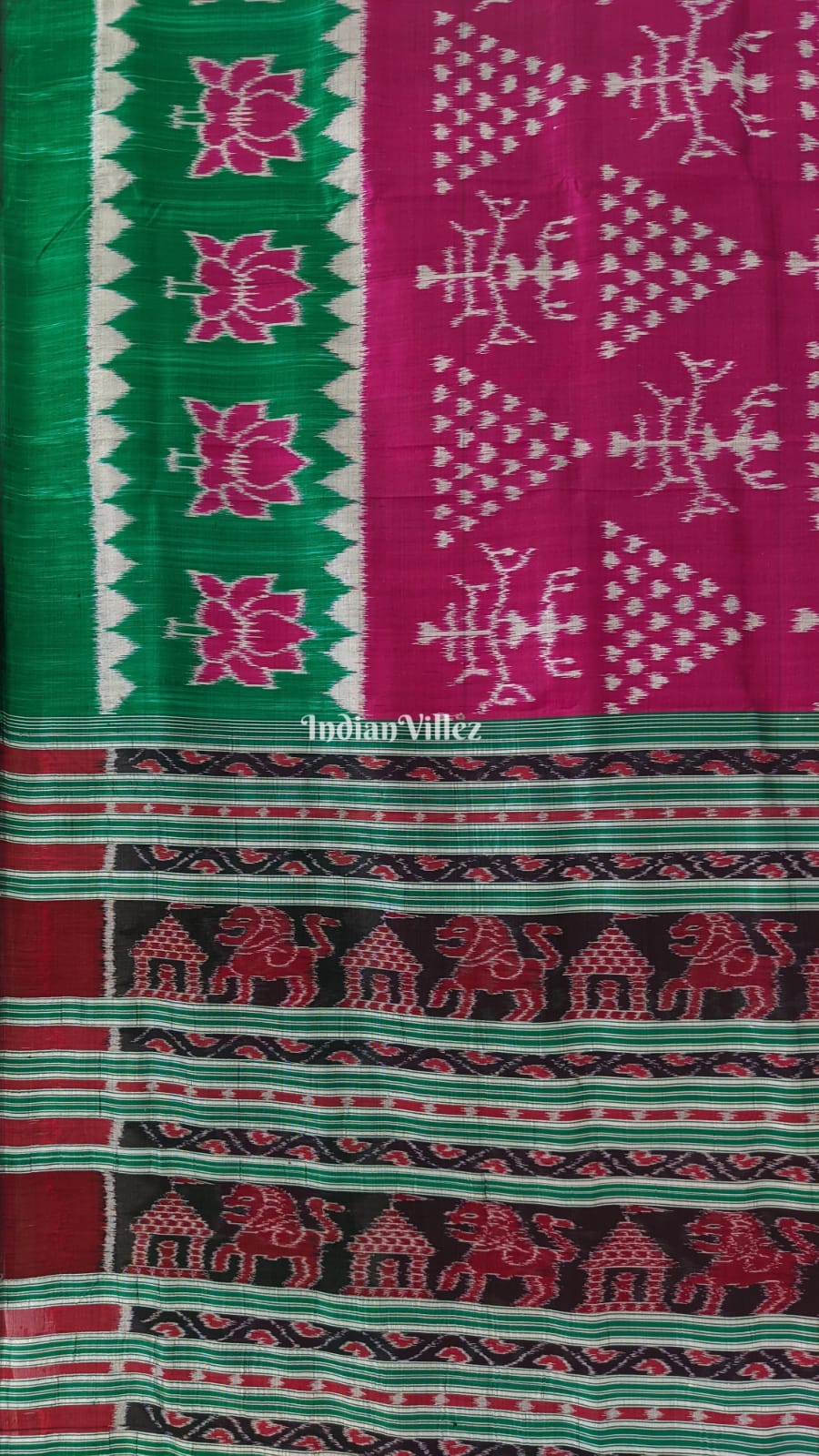 Magenta Green Lotus Tribal Designer Contemporary Silk Saree