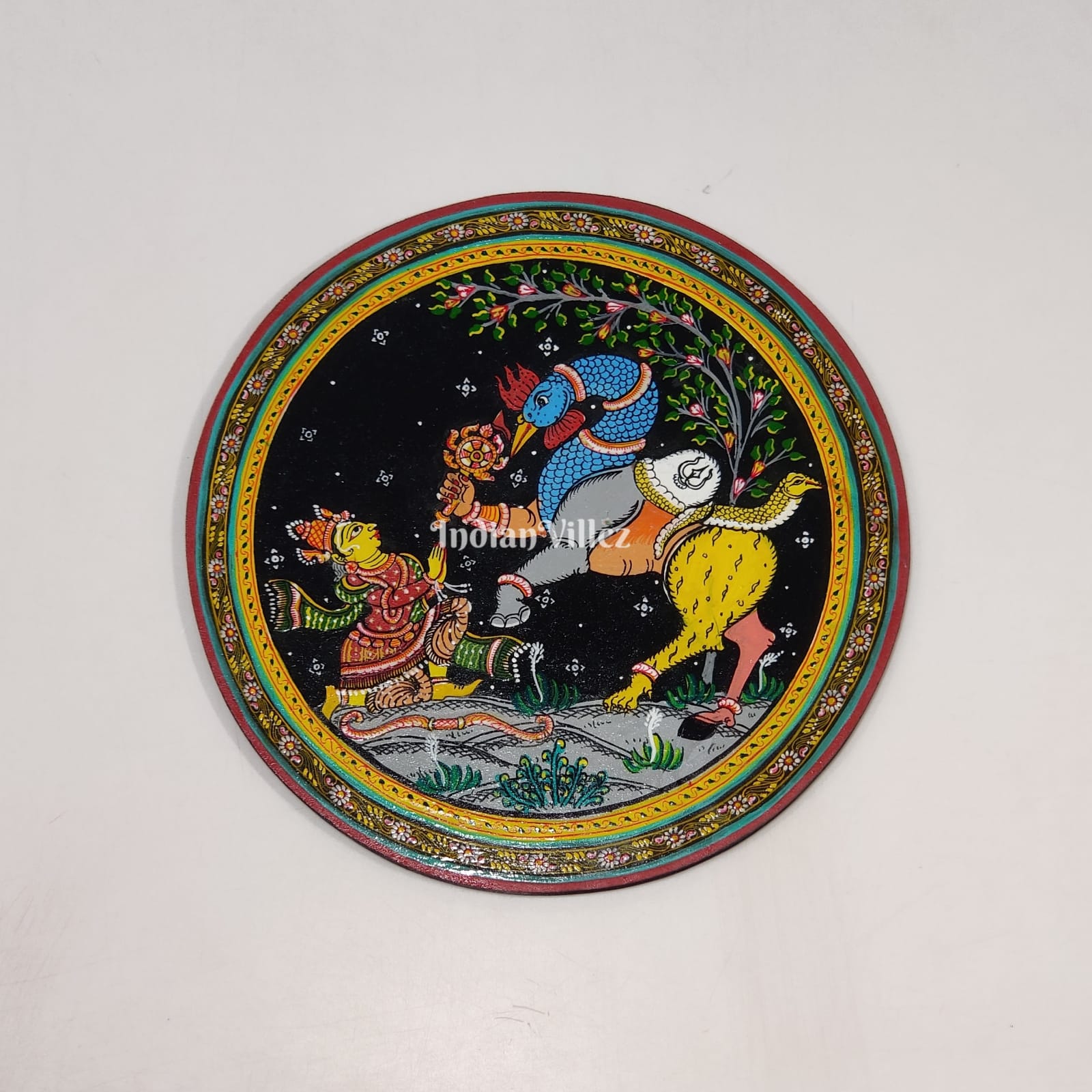 Arjuna Bows to Navagunjara Pattachitra Wall Plate (GI-Tag Handicraft)