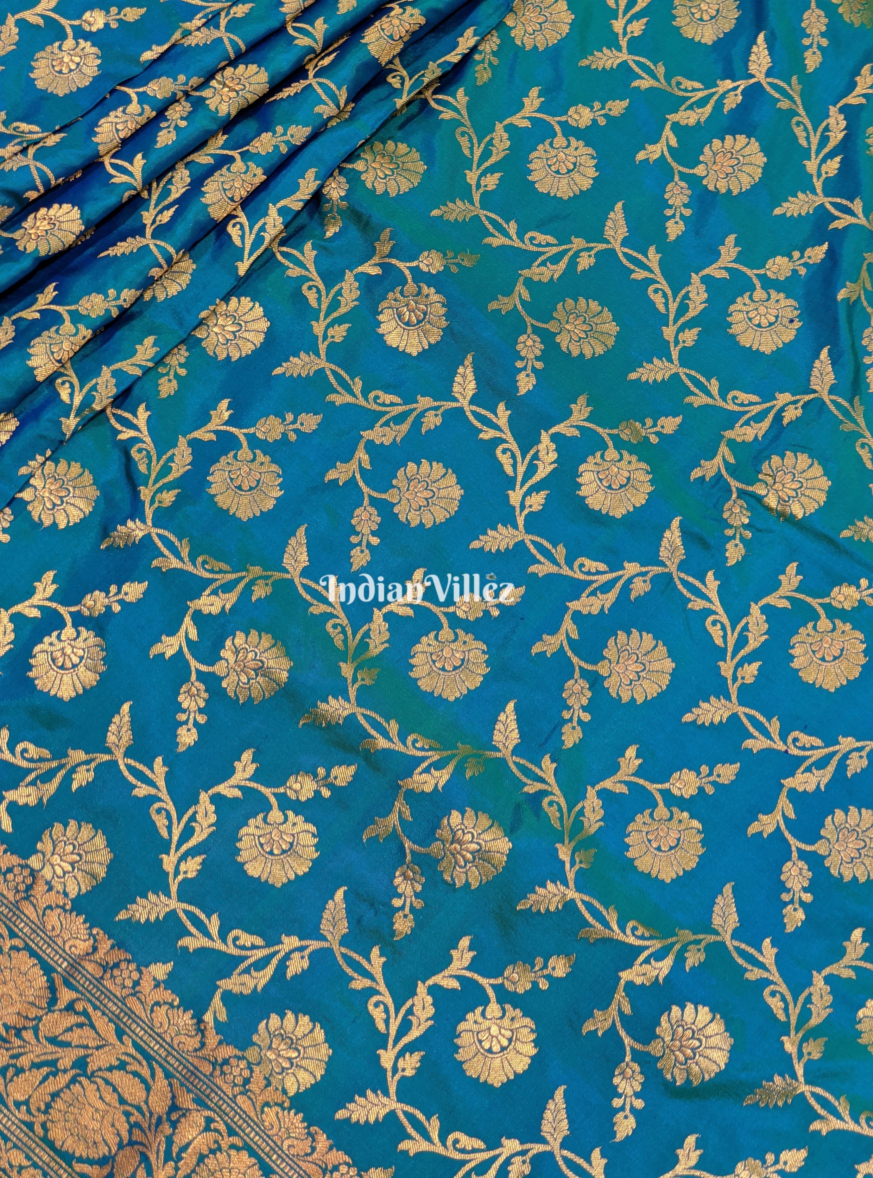 Sky Blue Floral Banarasi Katan Silk Saree