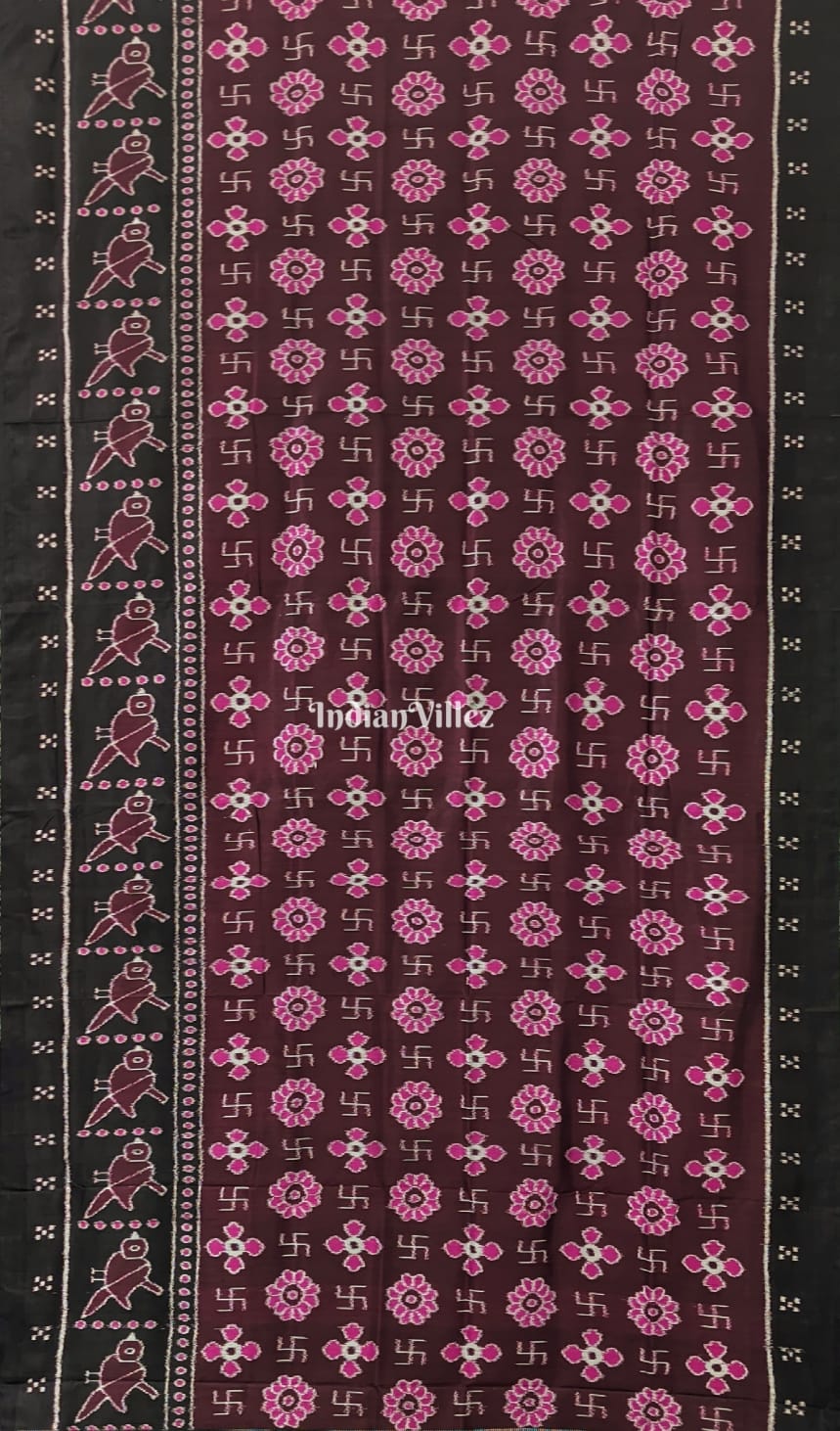 Wine Color Swastika & Flower Border Paspali Contemporary Silk Saree