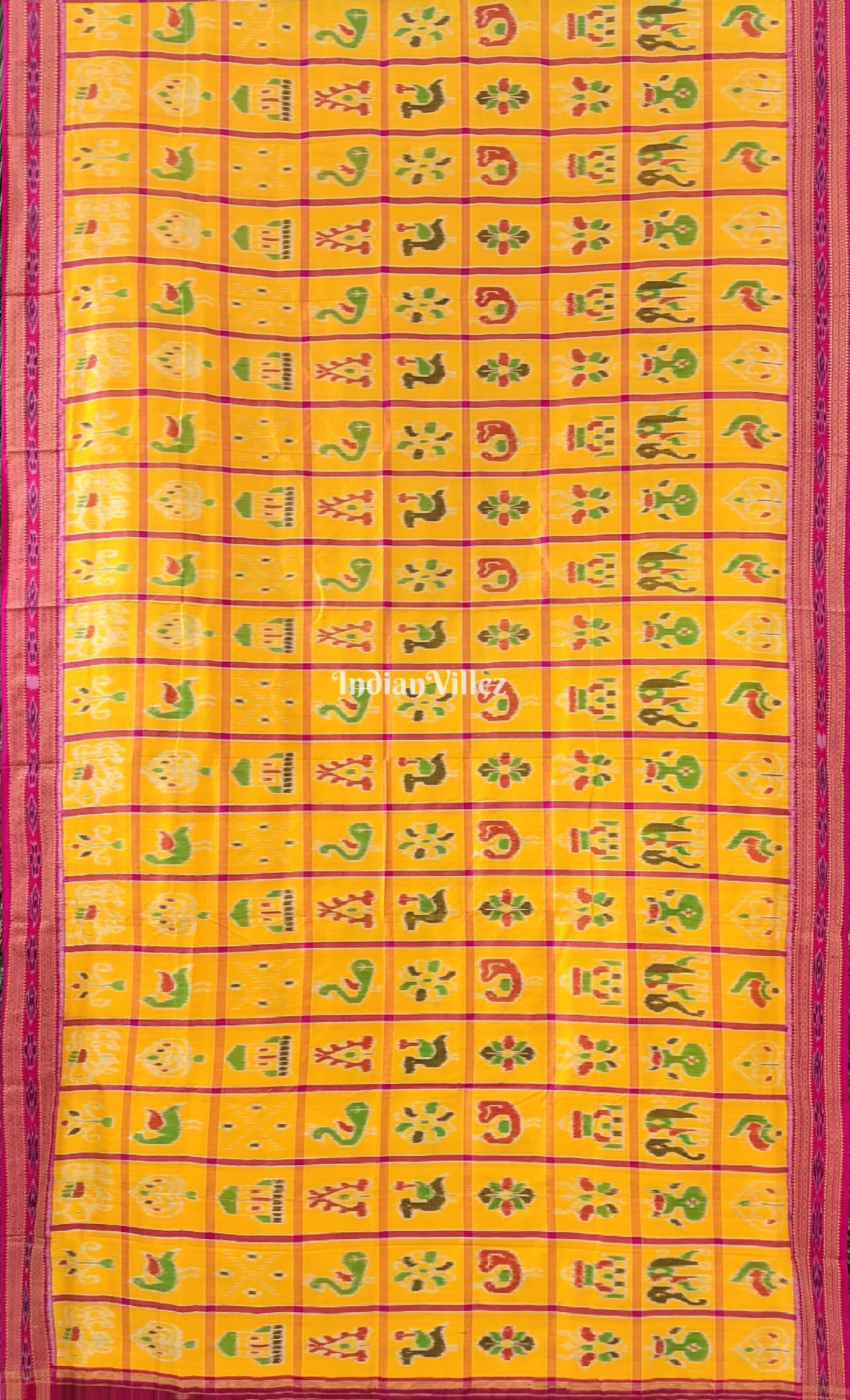 Yellow Red Nabakothi Khandua Silk Pata Saree