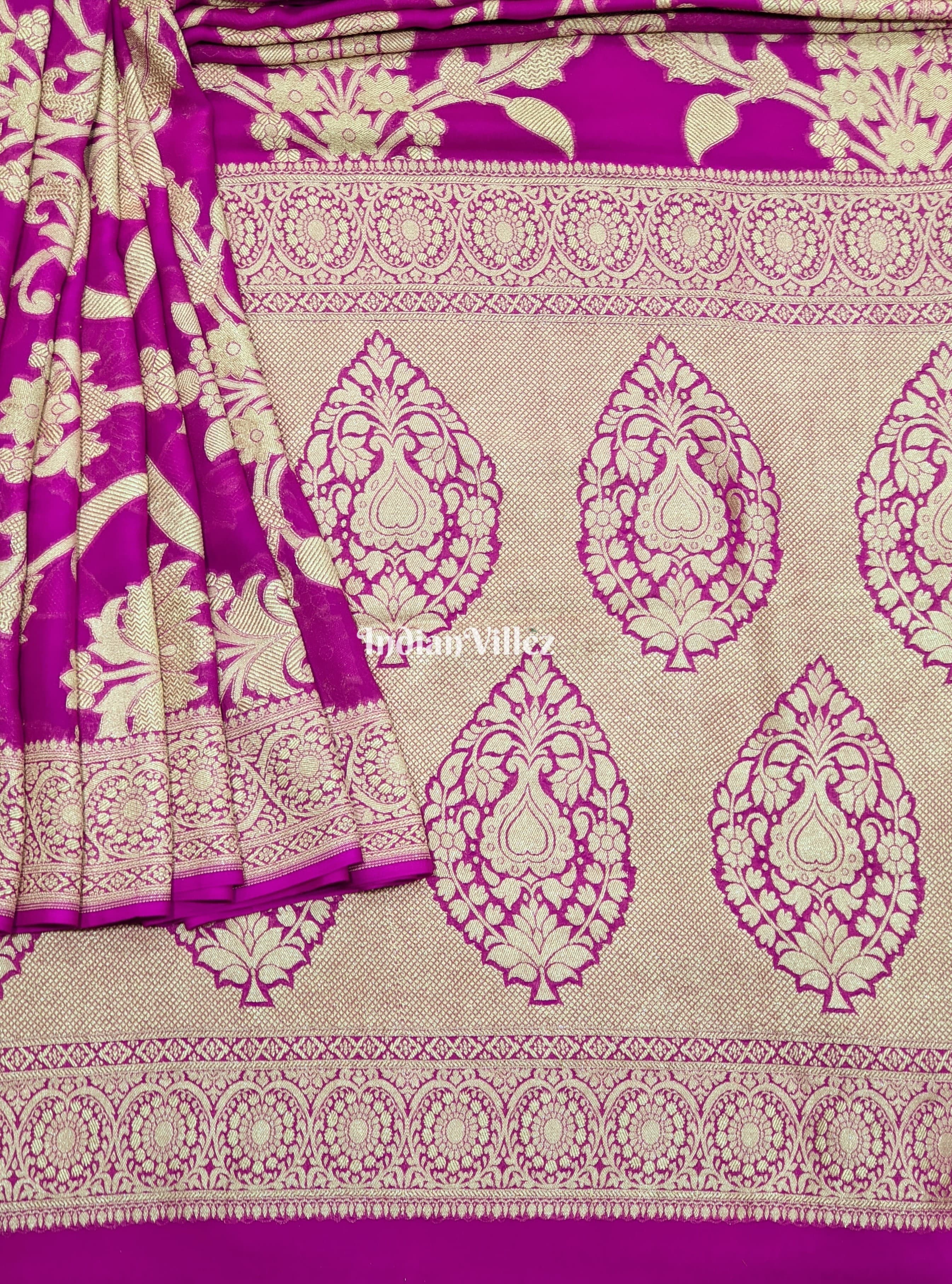 Purple Flower Theme Banarasi Georgette Saree