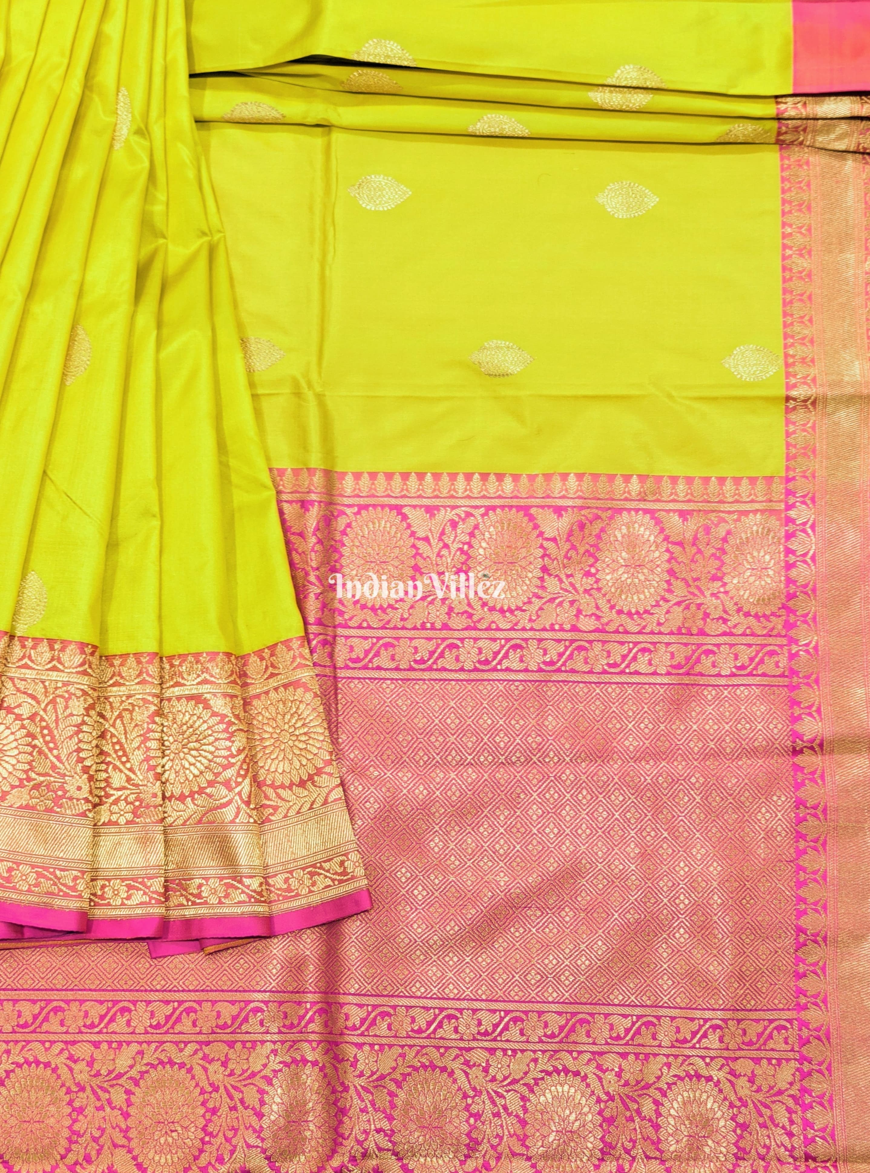Yellow Pink Designer Banarasi Katan Silk Saree