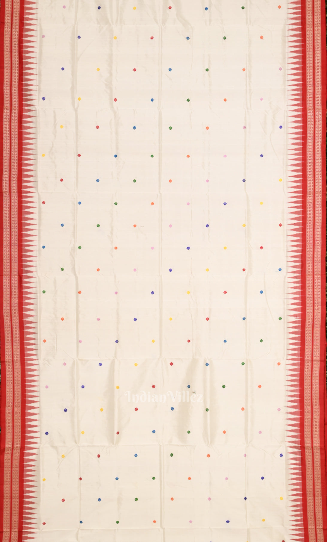 Exclusive White Red Nila Chakra Bomkai Sambalpuri Ikat Silk Saree