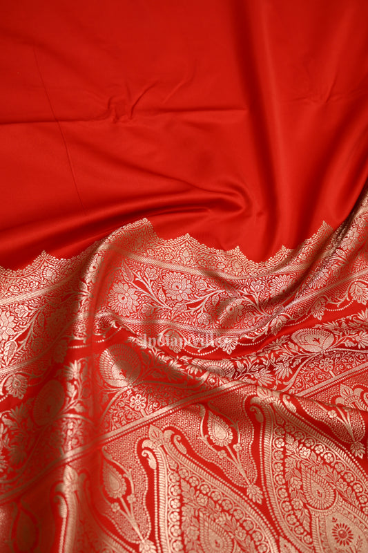 Exclusive Bridal Blood Red Soft Pure Mashru Satin Silk Banarasi Saree