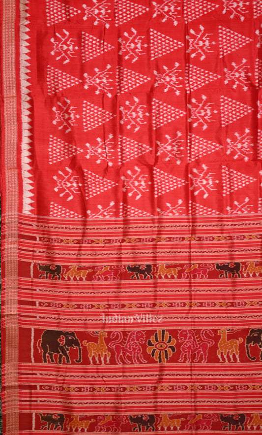 Red Nabarangi Nabakothi Odisha Ikat Khandua Silk Saree 