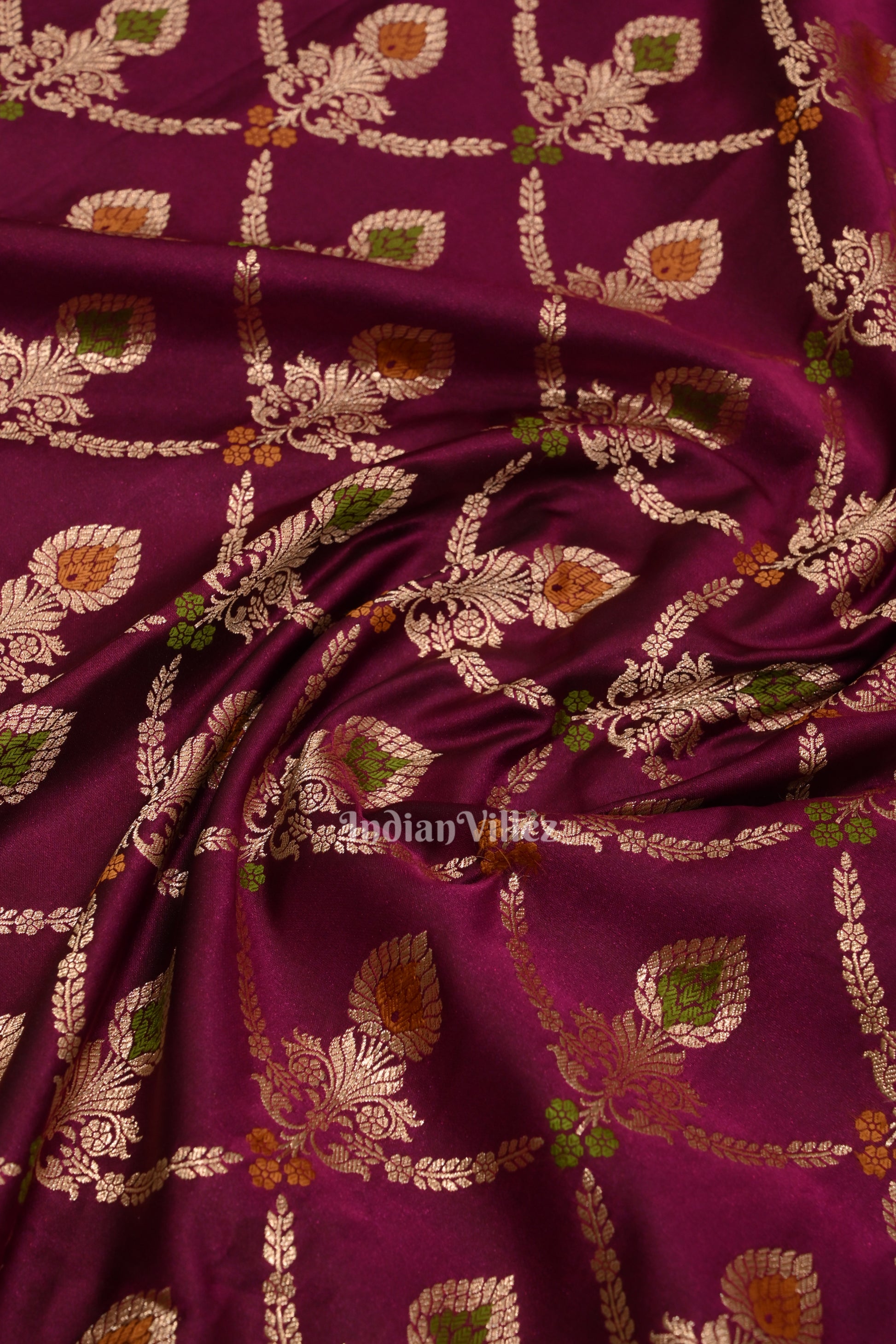 Purple Wine Meenakari Pure Mashru Satin Silk Banarasi Saree