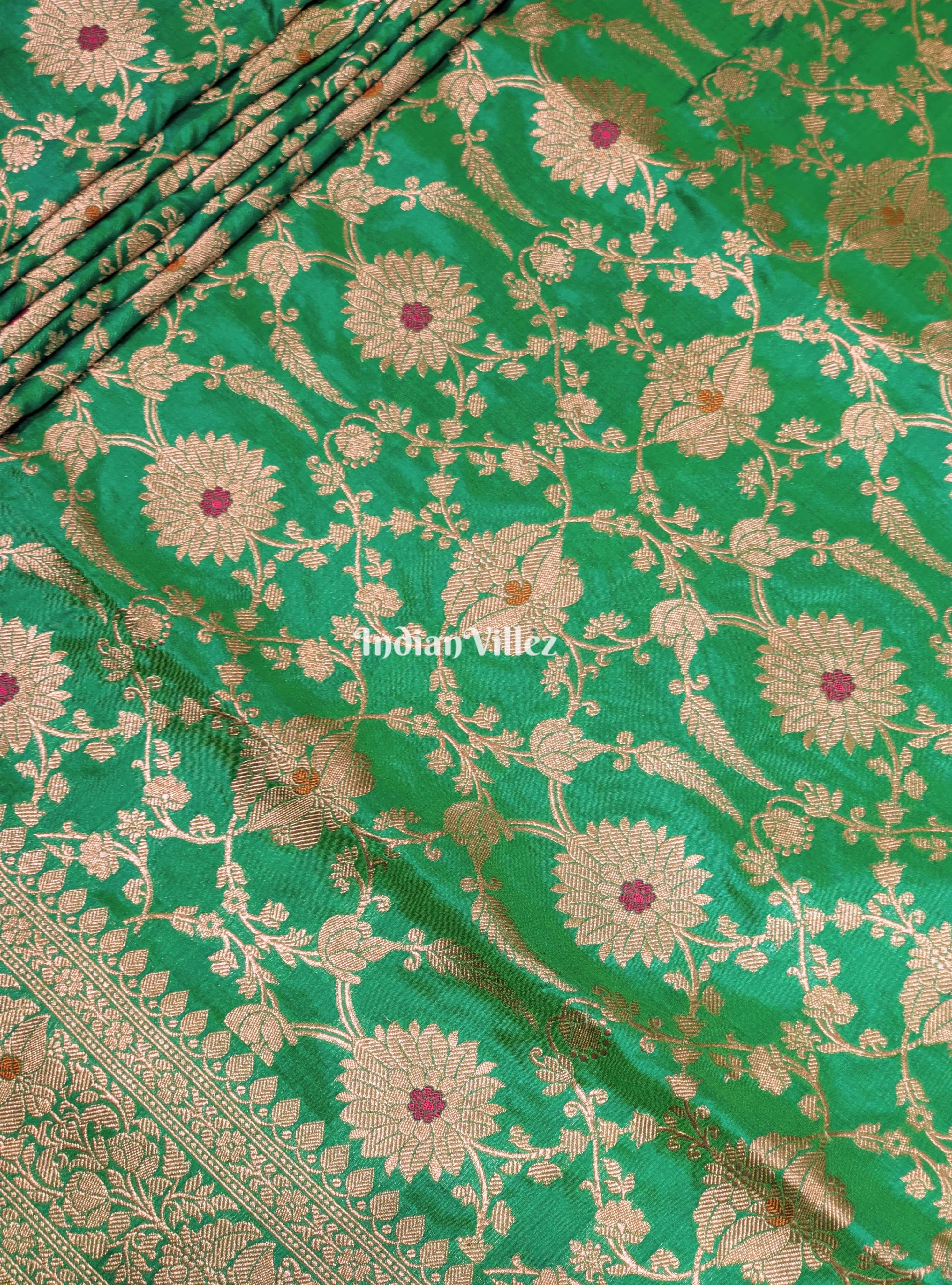 Parrot Green Floral Meenakari Banarasi Katan Silk Saree 