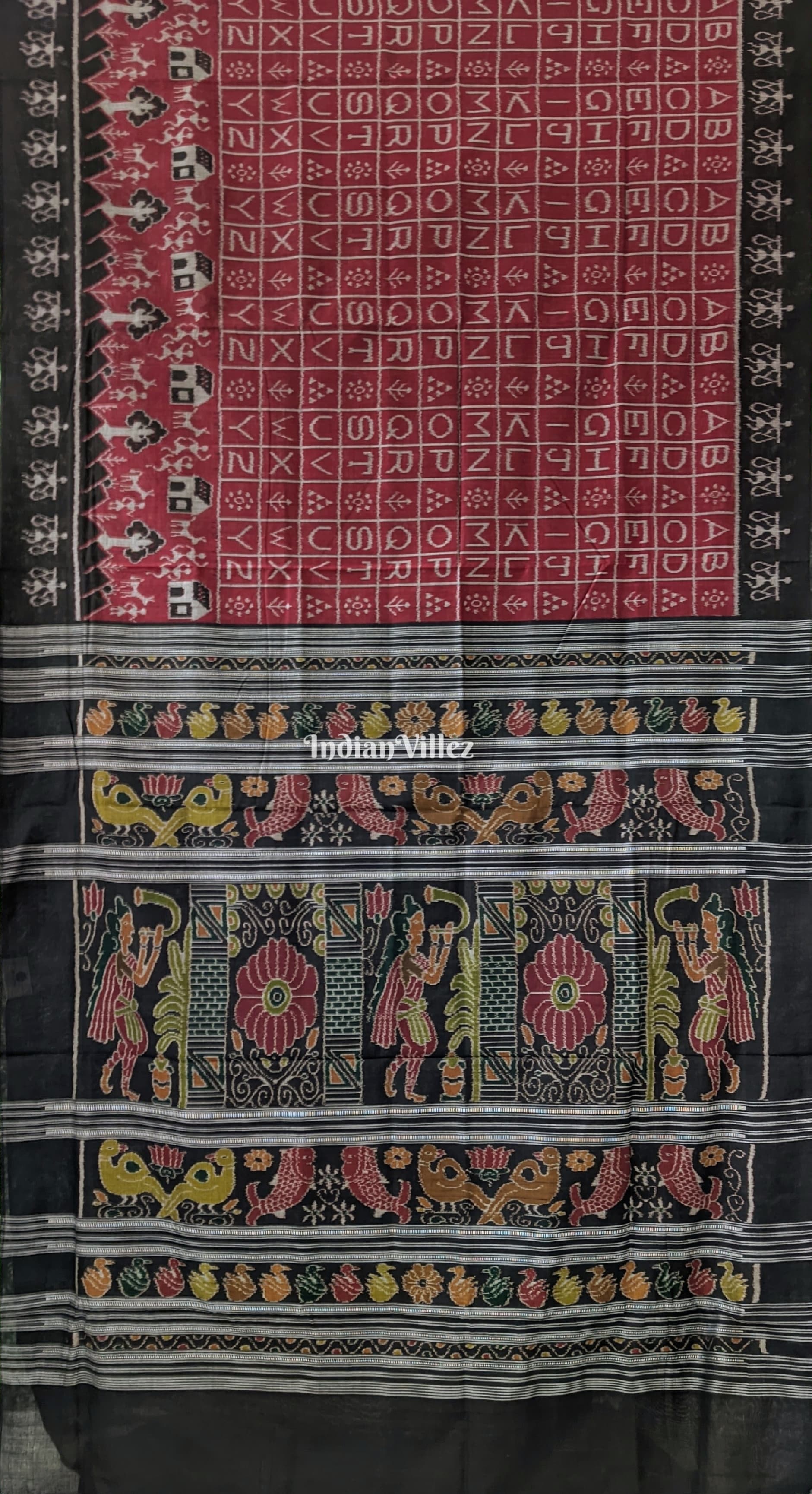 Maroon English Alphabet Odisha Ikat Contemporary Cotton Saree